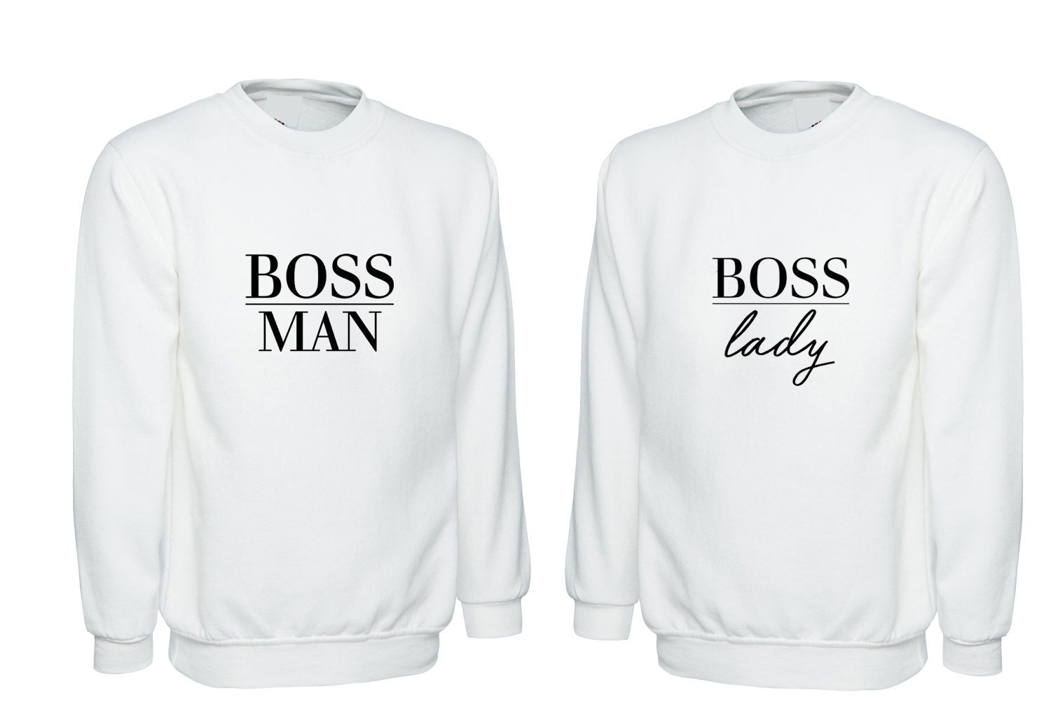 Couple matching sweatshirt jumper sweater shirt boss man boss lady just married engaged valentines funny joke gift wedding anniversary