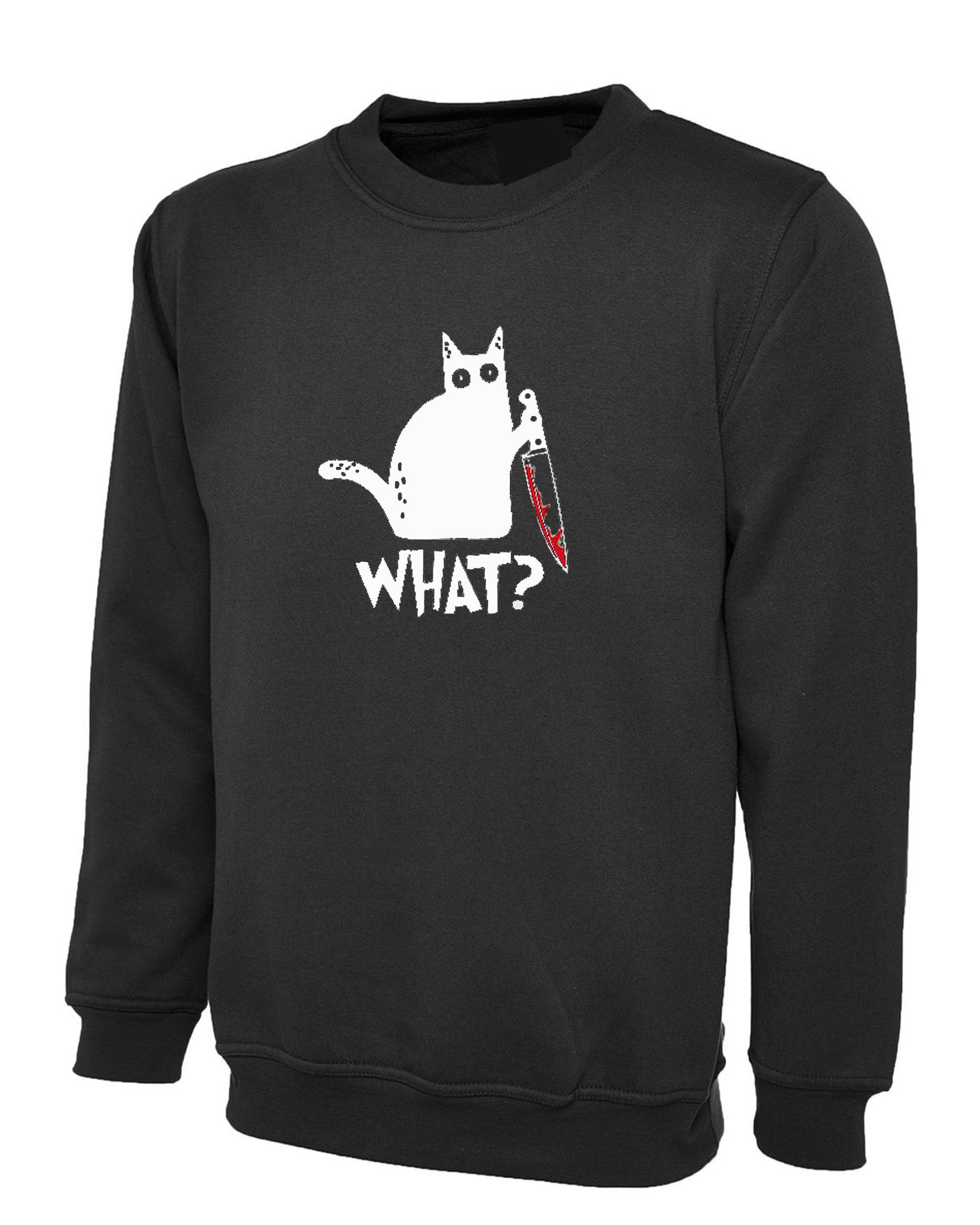 Halloween cat with knife what print murderous cat funny party unisex sweatshirt jumper sweater shirt halloween costume outfit scary top