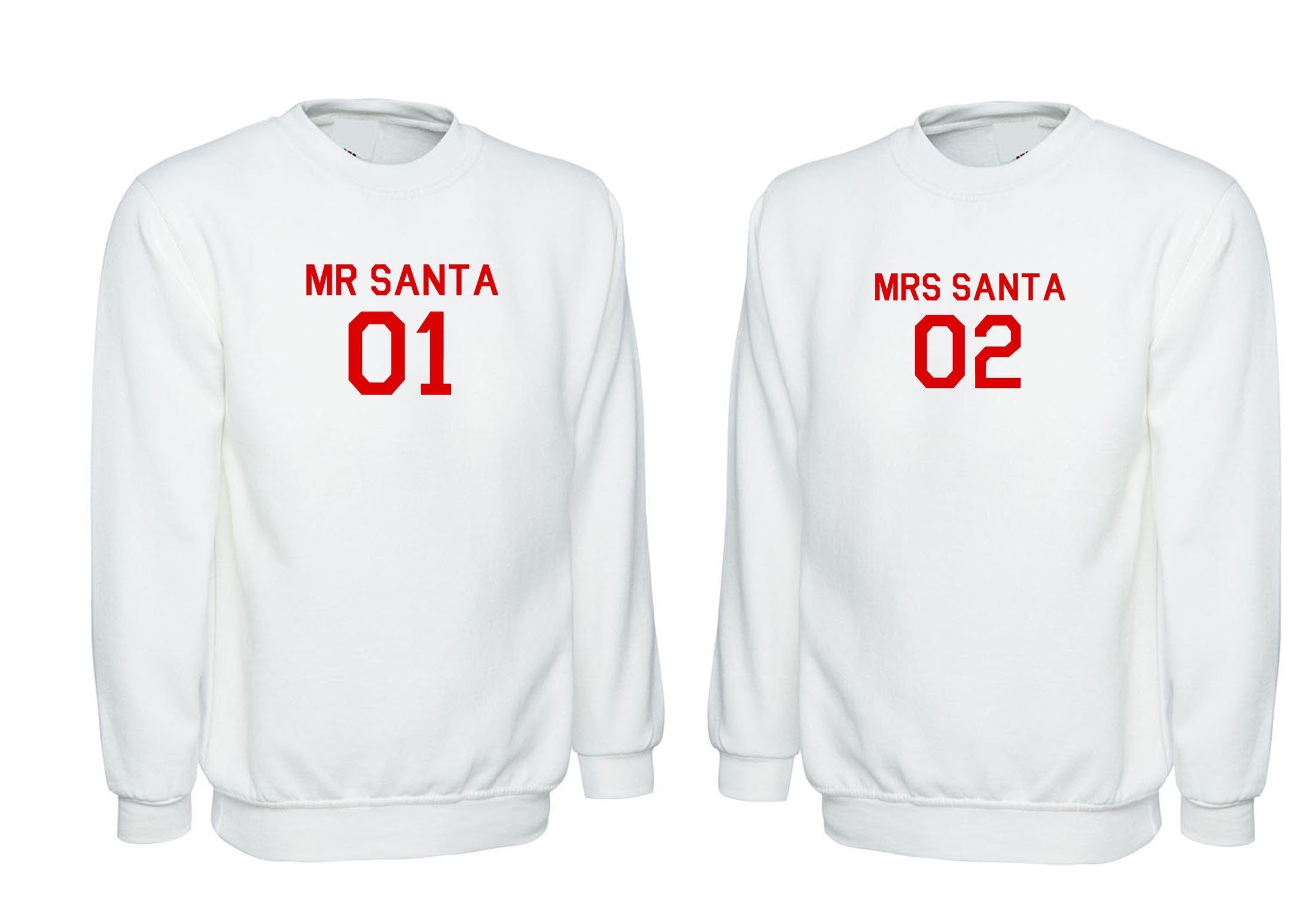 Couple matching christmas sweatshirt jumper sweater shirt mr. santa 01 mrs. santa 02 customized personalized name gift cute xmas top outfit