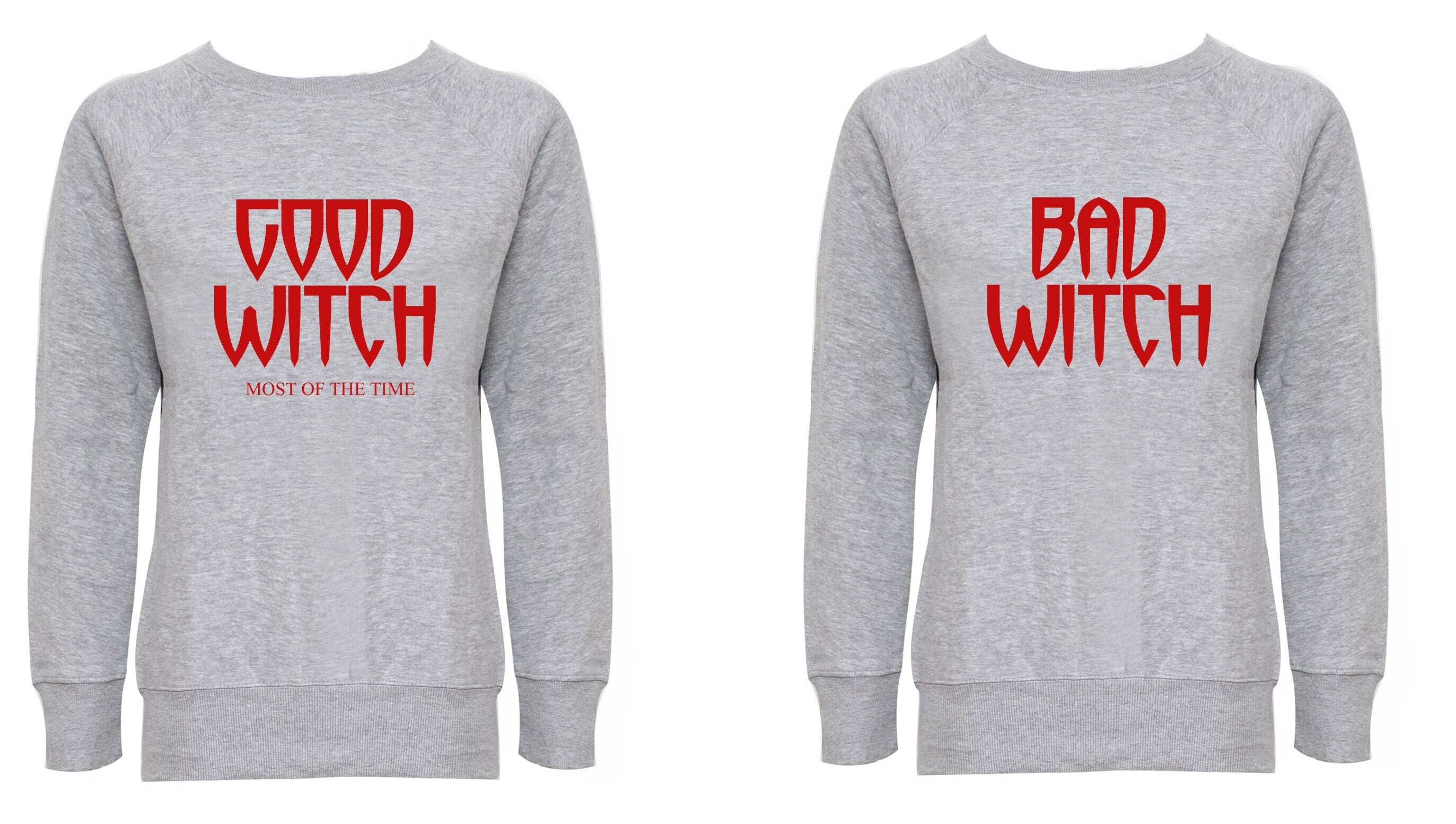 Funny ladies couple matching sweatshirt jumper sweater shirt bff bad witch good witch halloween friend top gift for friends womens