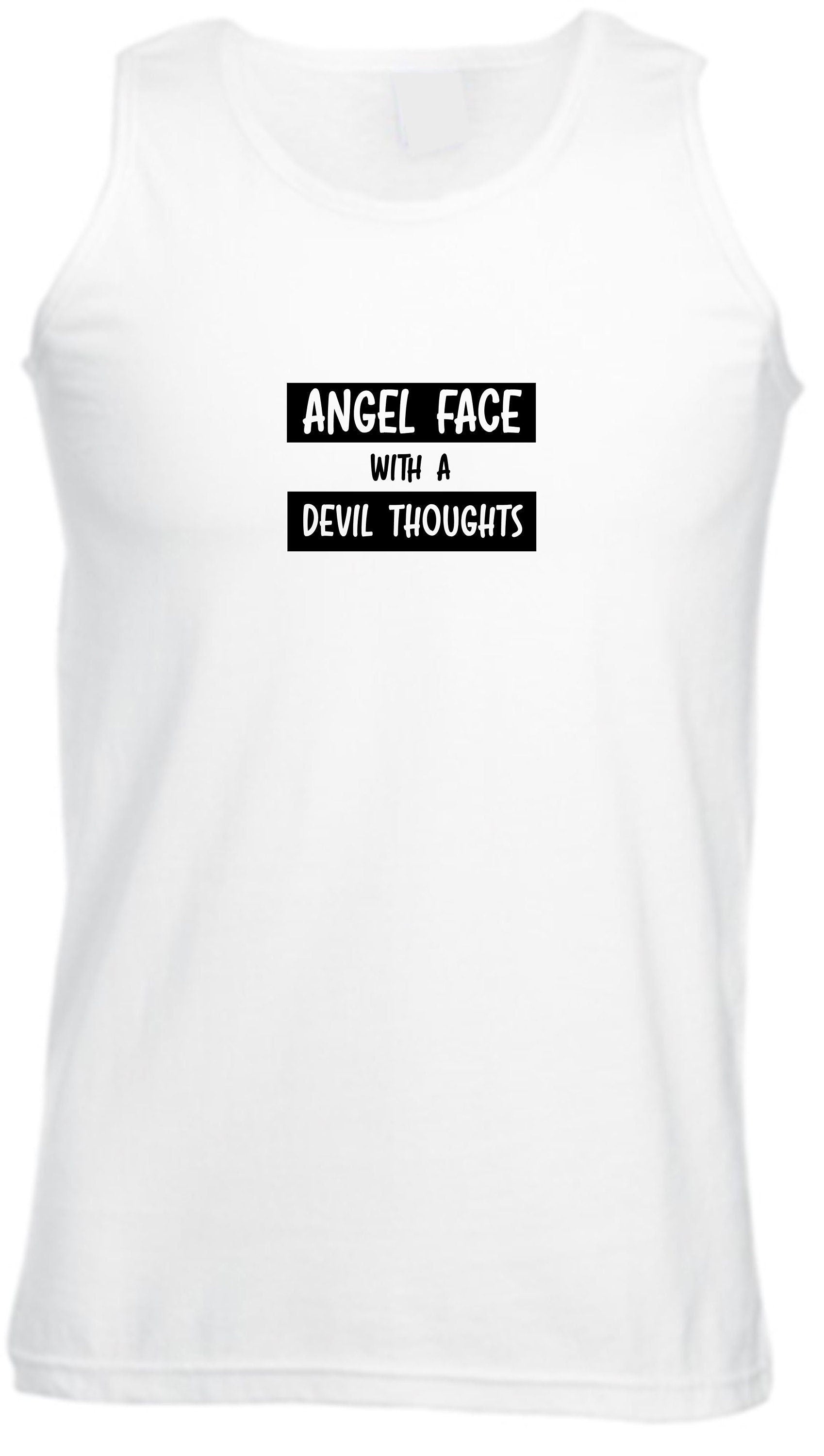 Ladies angel with devil thoughts funny vest vests top tank gym workout exercise unisex yoga christmas birthday gift joke xmas present