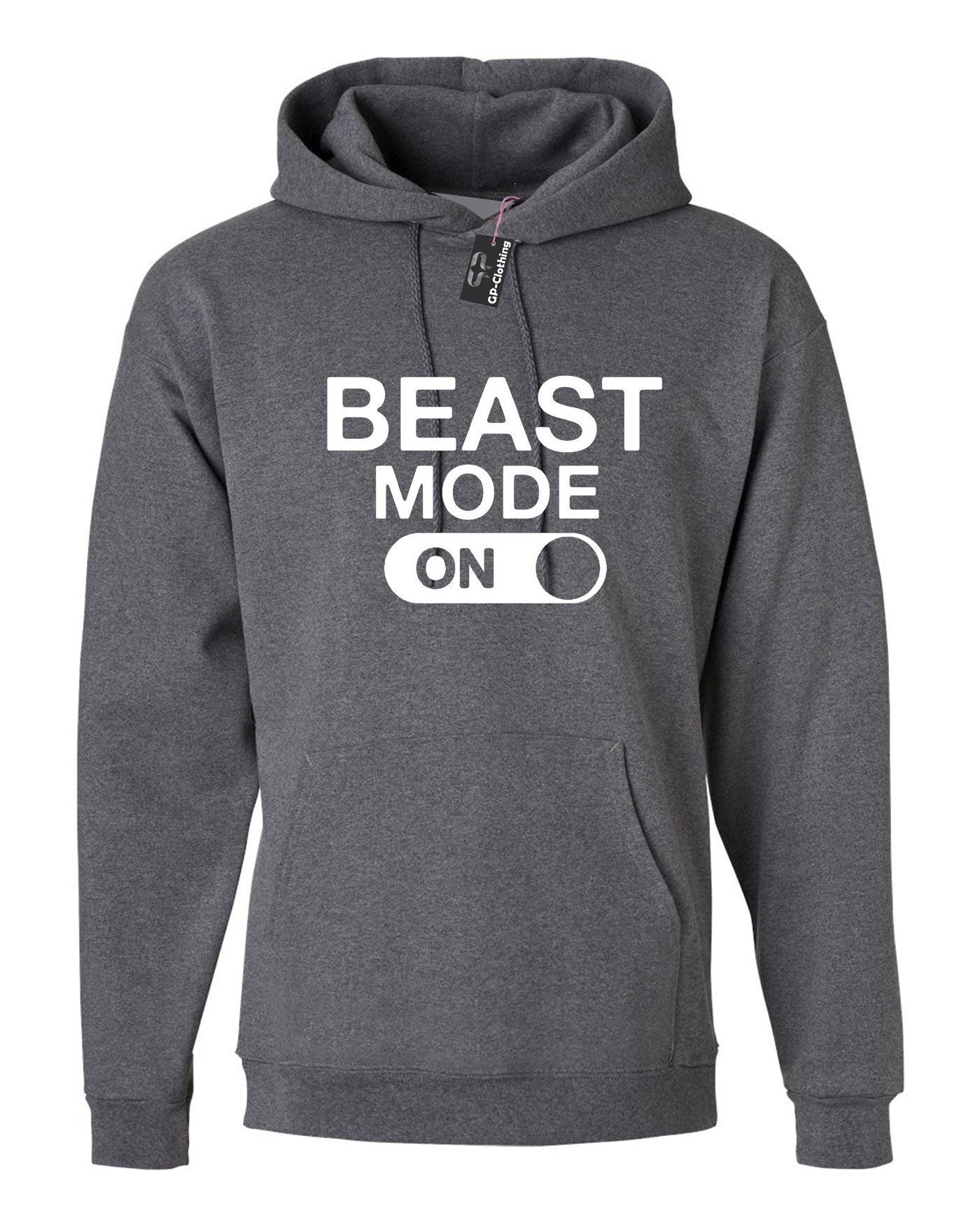 Beast mode on hoodie hoody hood hooded mens funny gym no pain no gain cardio training muscle motivation mma boxing top