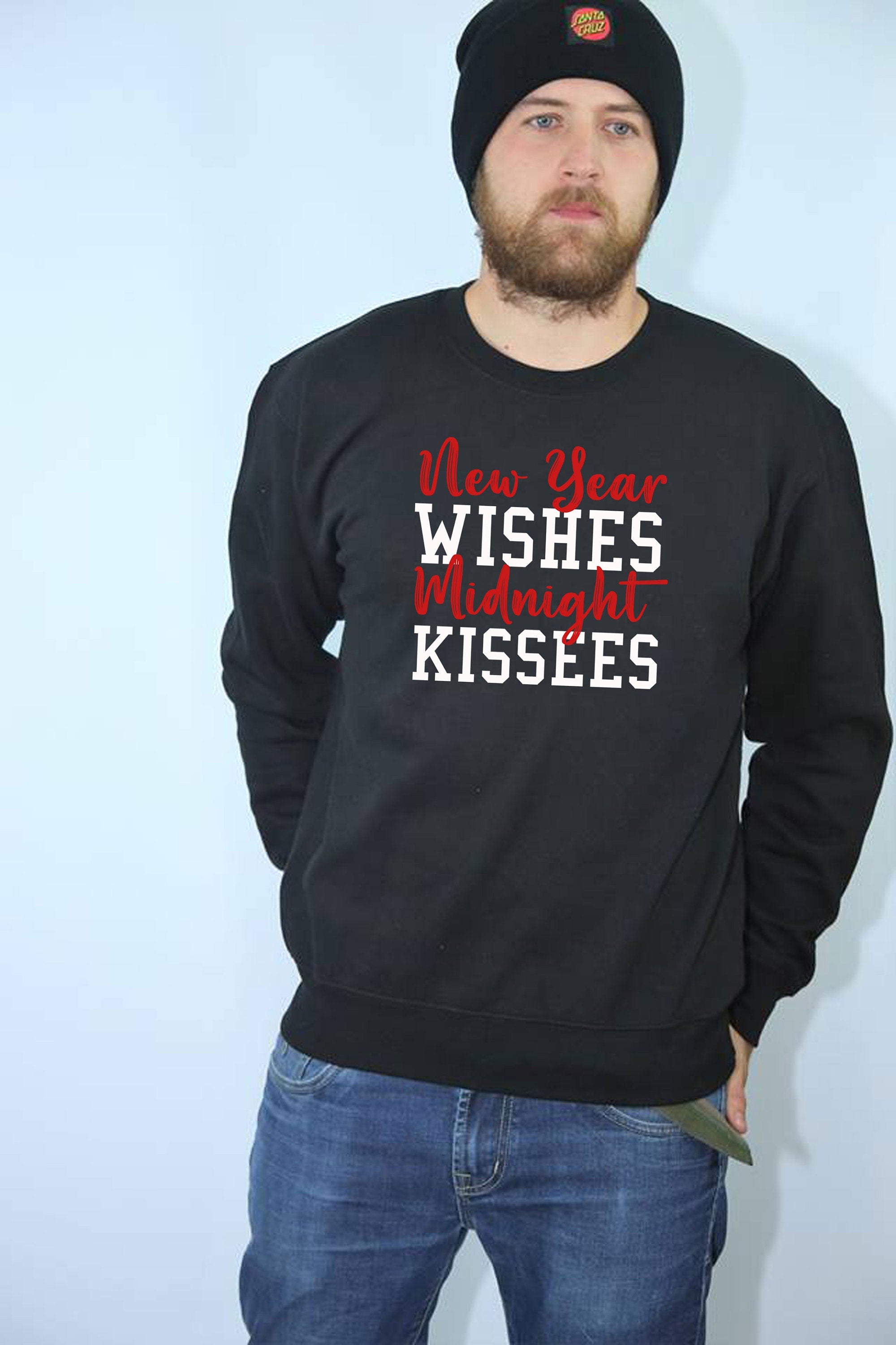 New year wishes midnight kisses funny new year sweatshirt jumper sweater shirt happy new year 2022 joke couple gift joke top