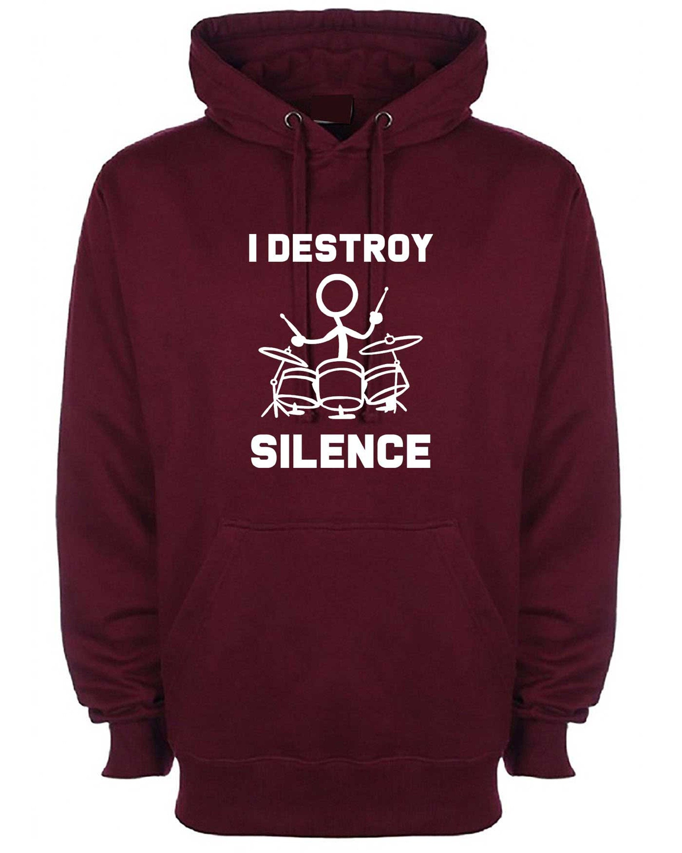 I destroy silence hoodie hoody hood hooded gift for drummer drum beater mens womens ladies funny gift music band present