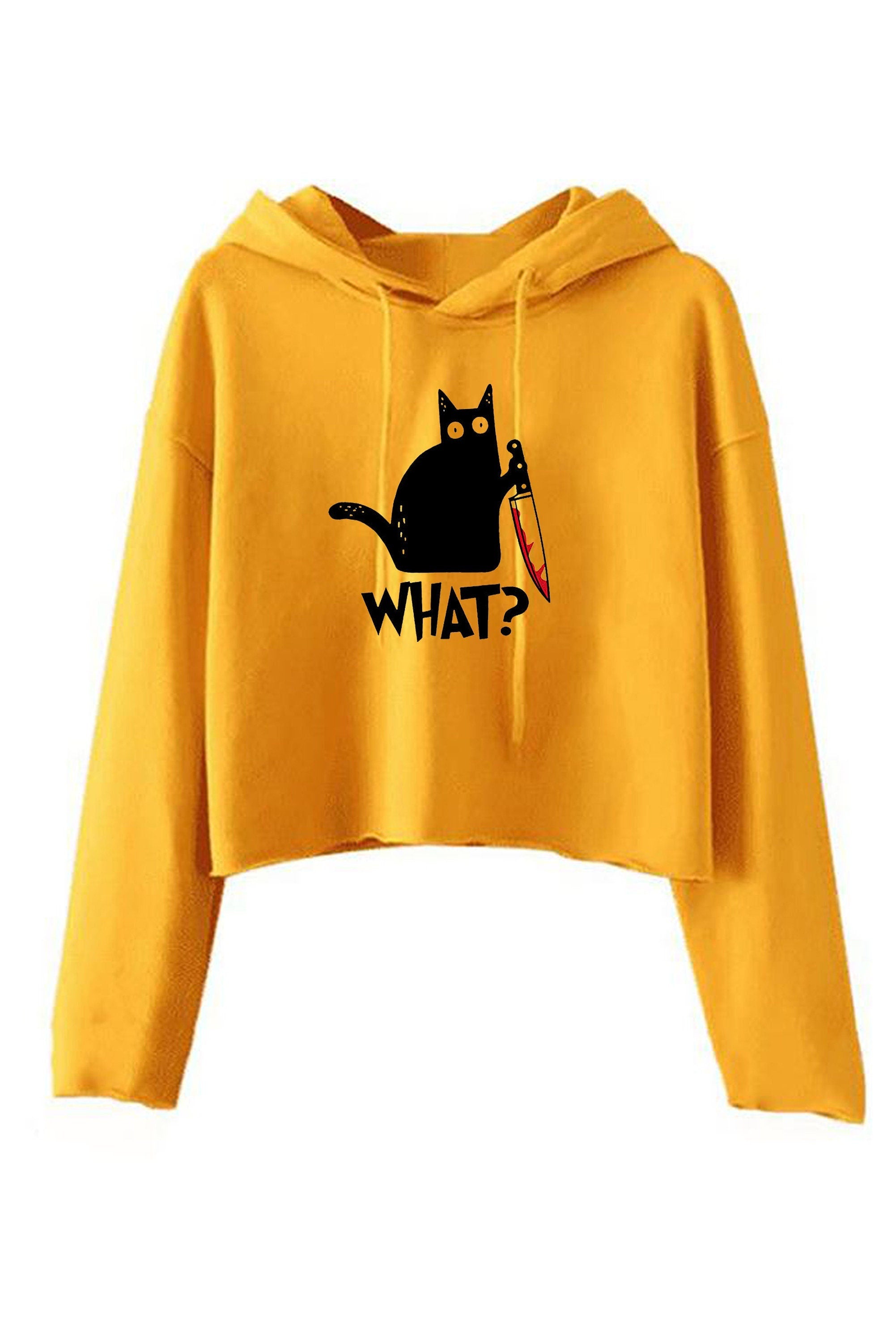 Halloween cat with knife what print murderous cat funny party unisex crop tops hoodie crop-tops hood halloween costume outfit scary top