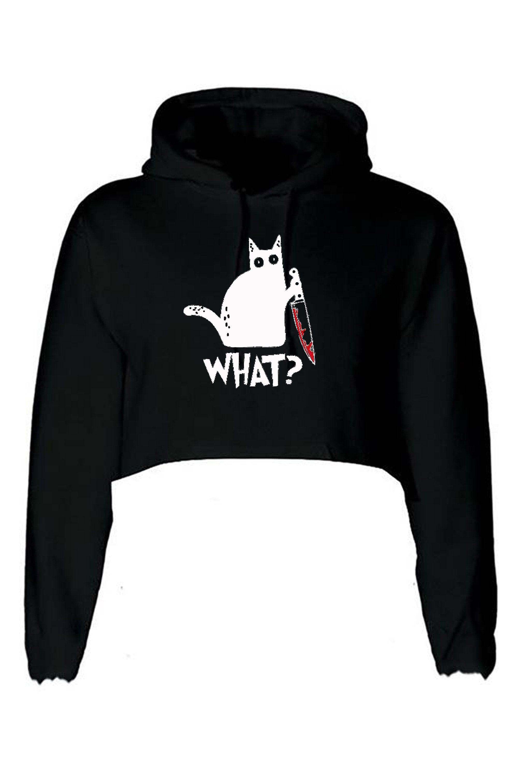 Halloween cat with knife what print murderous cat funny party unisex crop tops hoodie crop-tops hood halloween costume outfit scary top