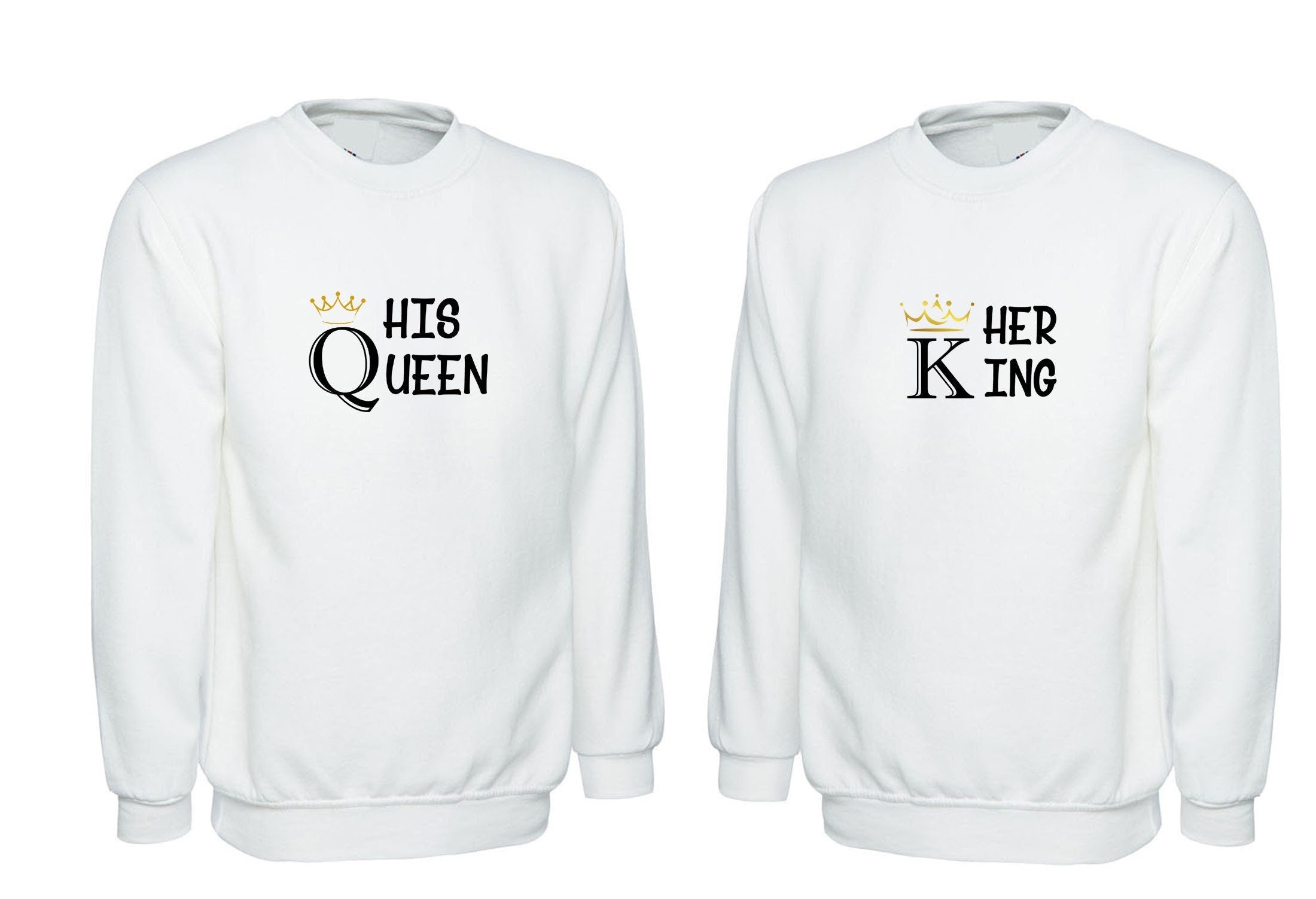 Couple matching sweatshirt jumper sweater shirt her king his queen gold crown valentines day funny joke gift wedding anniversary