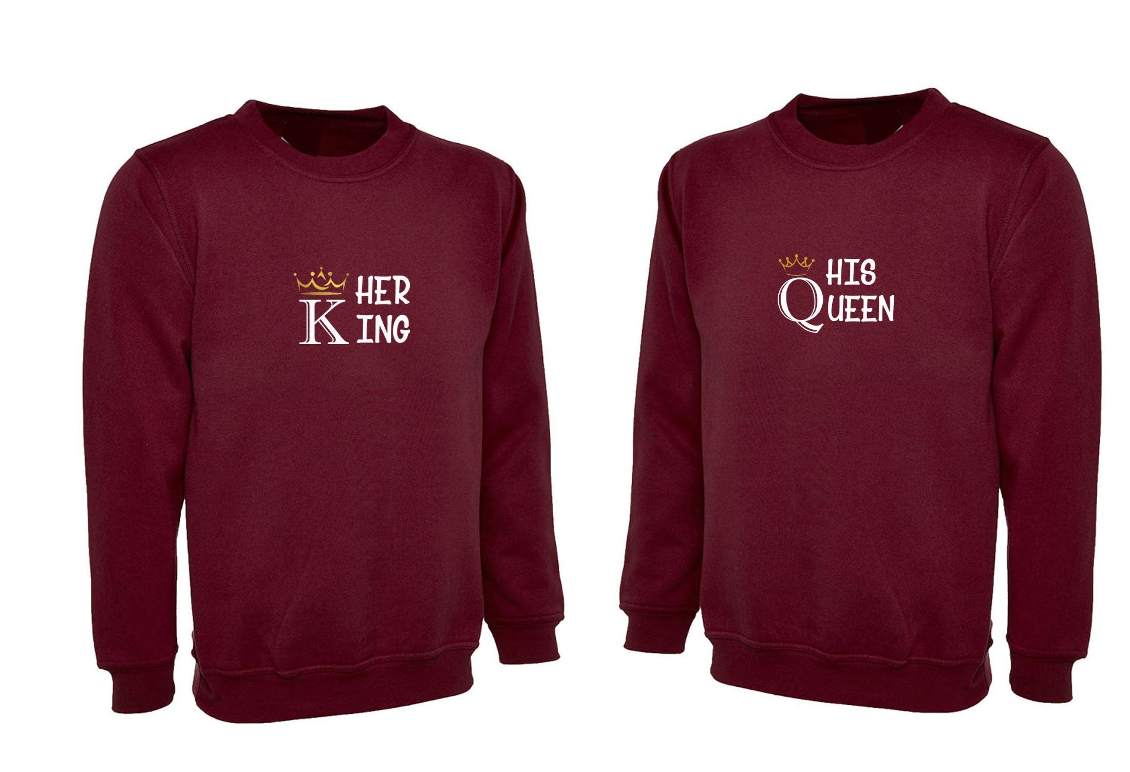 Couple matching sweatshirt jumper sweater shirt her king his queen gold crown valentines day funny joke gift wedding anniversary