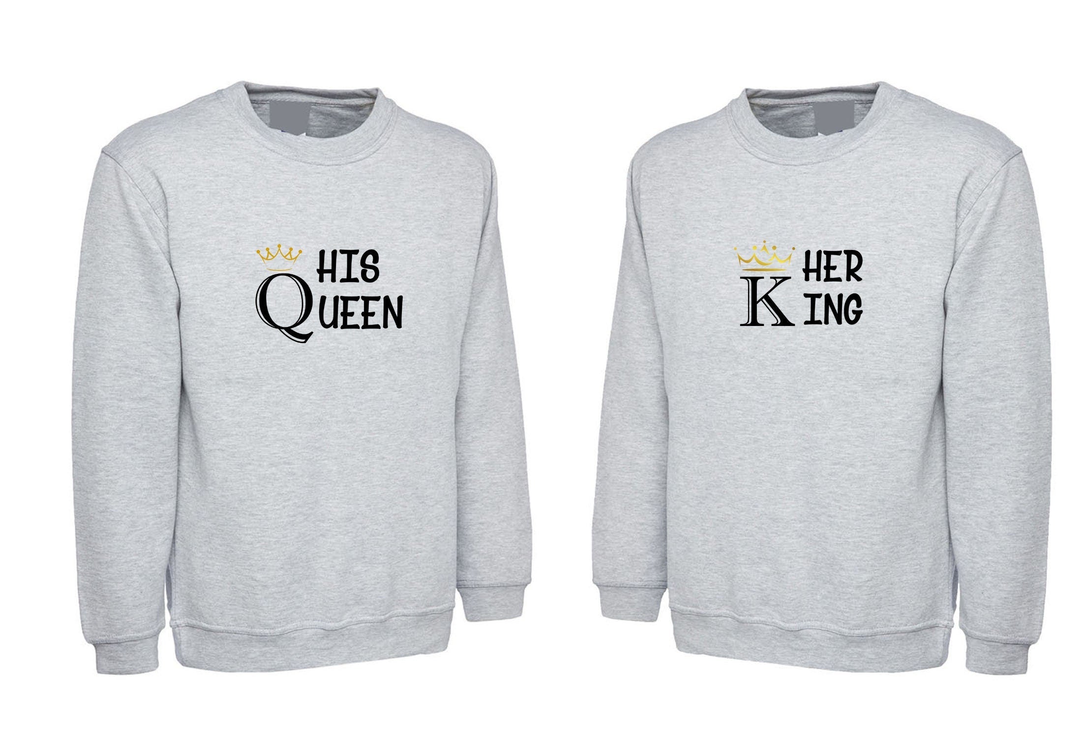 Couple matching sweatshirt jumper sweater shirt her king his queen gold crown valentines day funny joke gift wedding anniversary