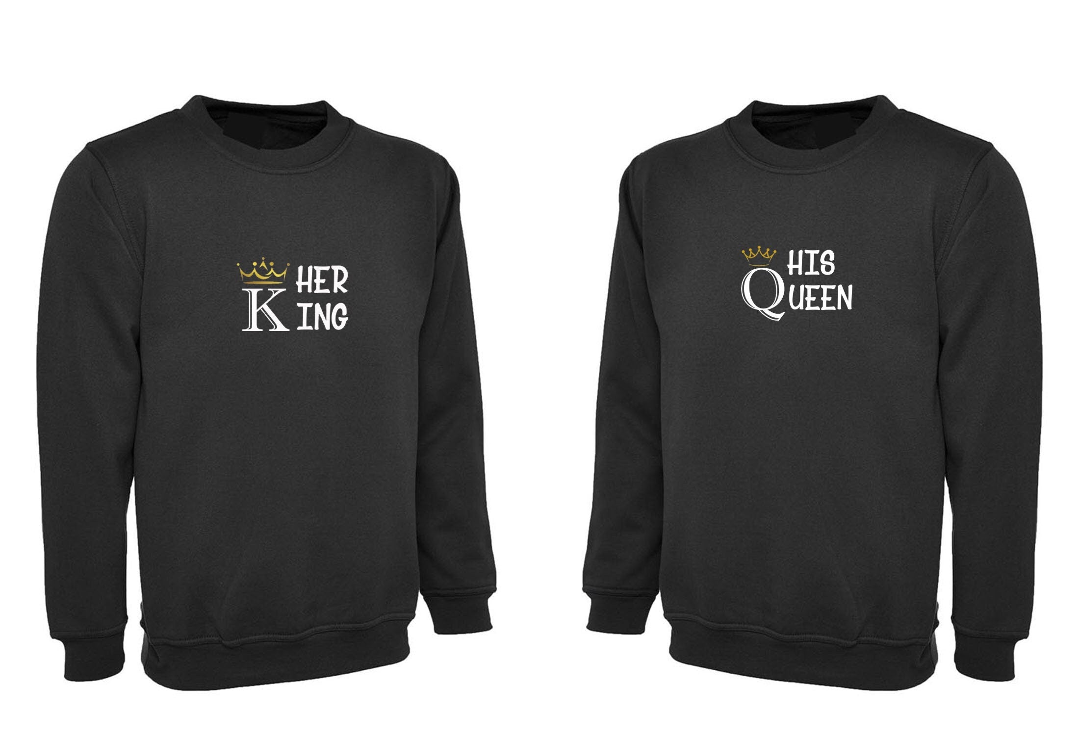 Couple matching sweatshirt jumper sweater shirt her king his queen gold crown valentines day funny joke gift wedding anniversary