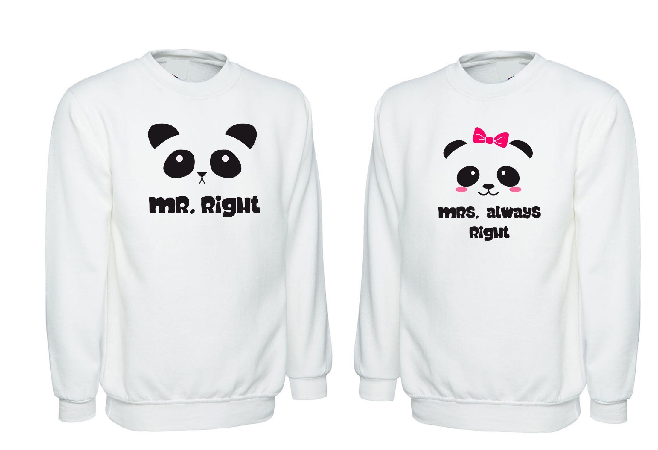 Couple matching funny shirts mr. right mrs. always right sweatshirt jumper sweater shirt cute panda gift wedding anniversary married unisex