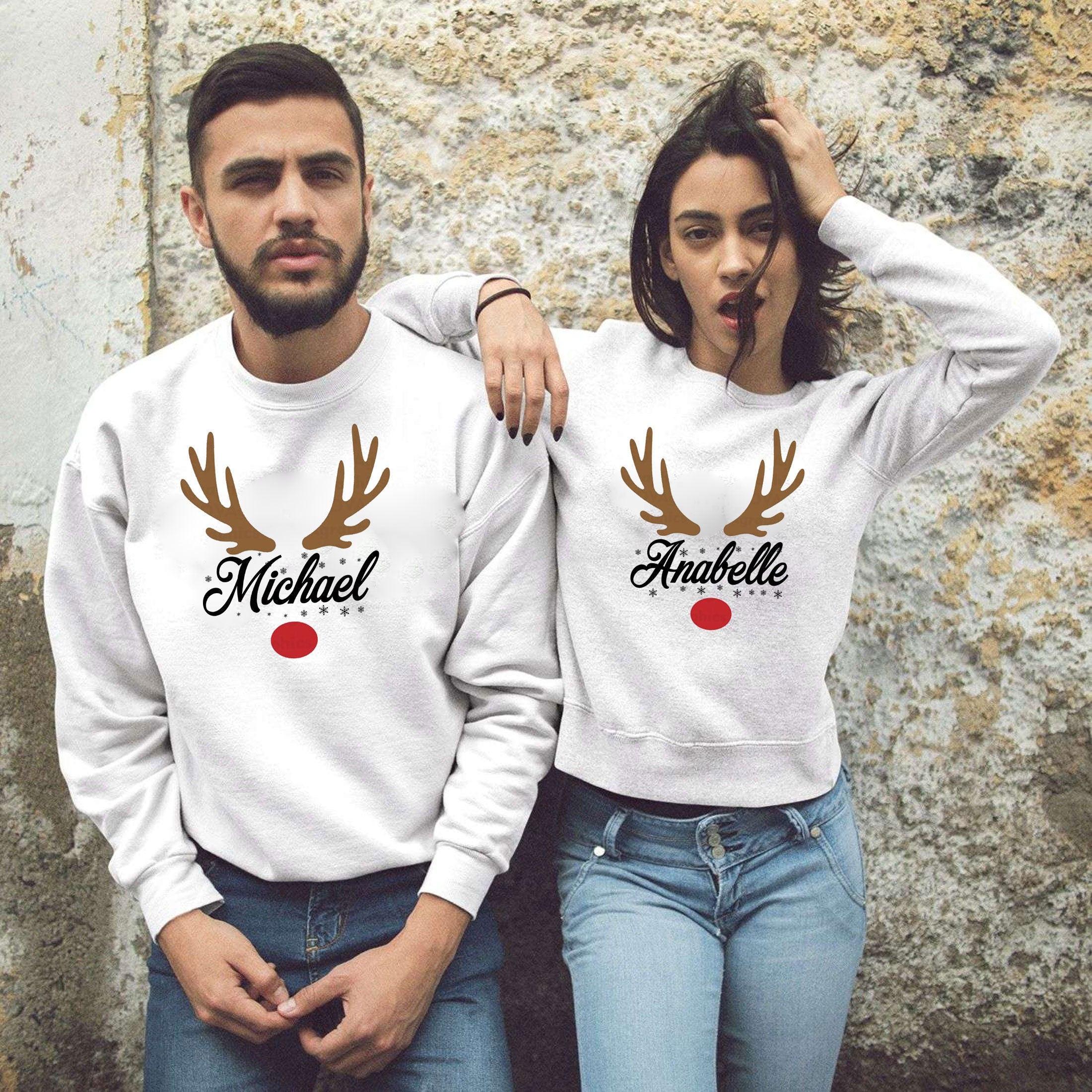 Reindeer custom personalised custoimised your name sweatshirt jumper sweater shirt deer horns christmas xmas present gift couple matching