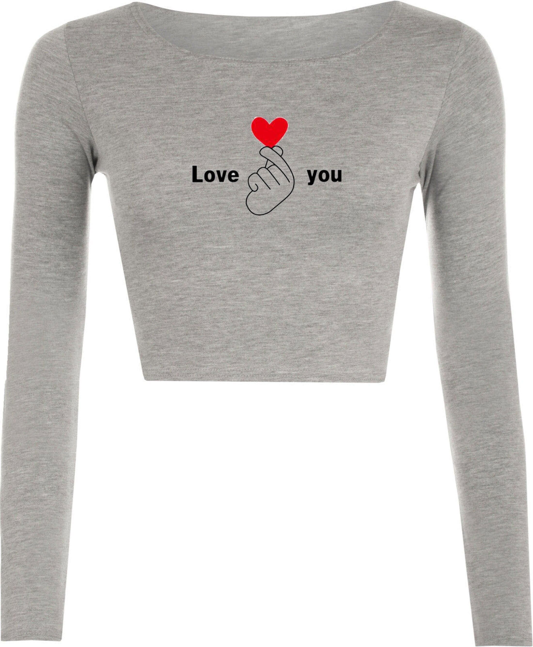 Love you crop top crop tops croptops long sleeve valentines ladies gift for womens gf birthday wedding anniversary cute red heart