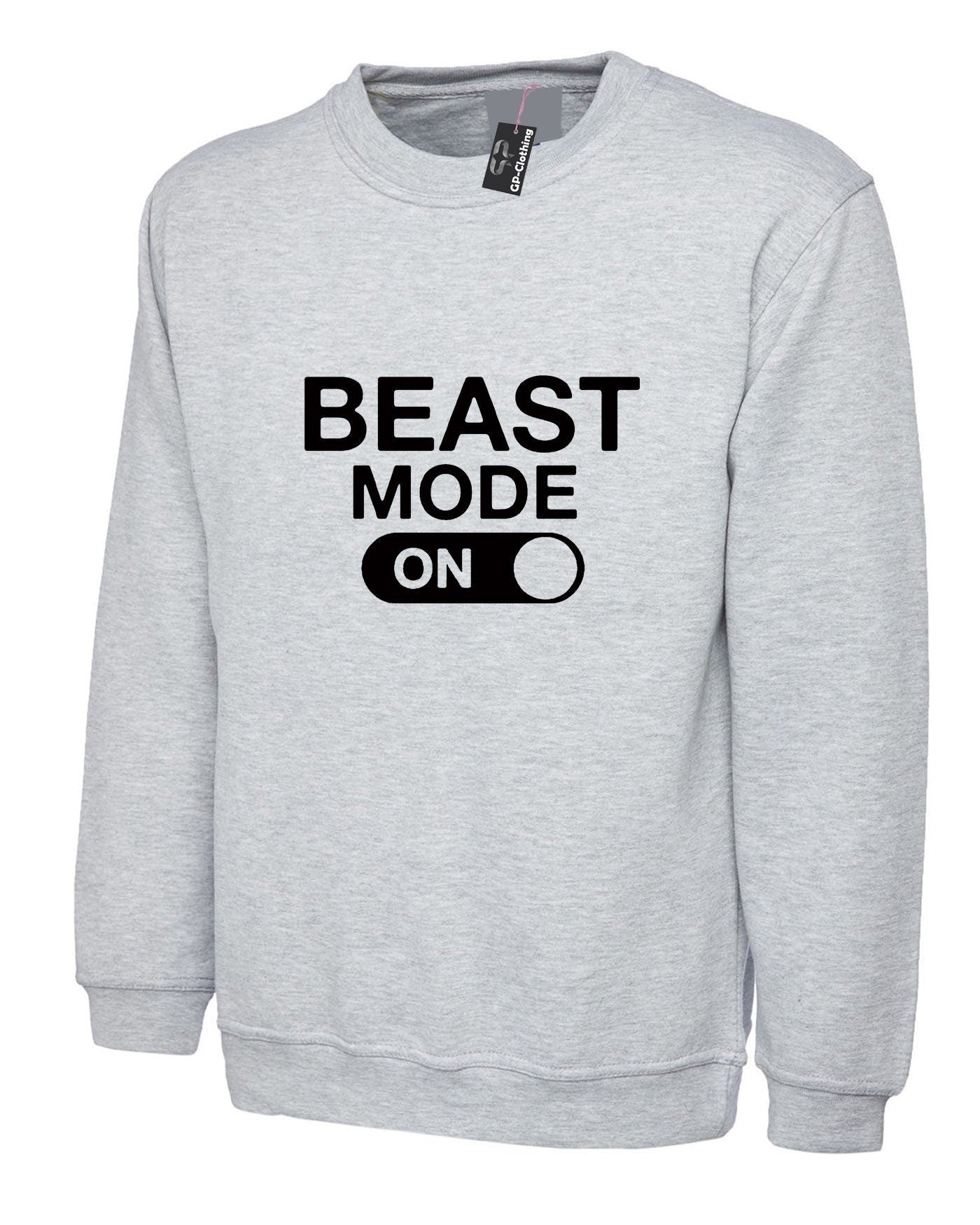 Beast mode on sweatshirt jumper sweater shirt mens funny gym no pain no gain cardio training muscle motivation mma boxing top