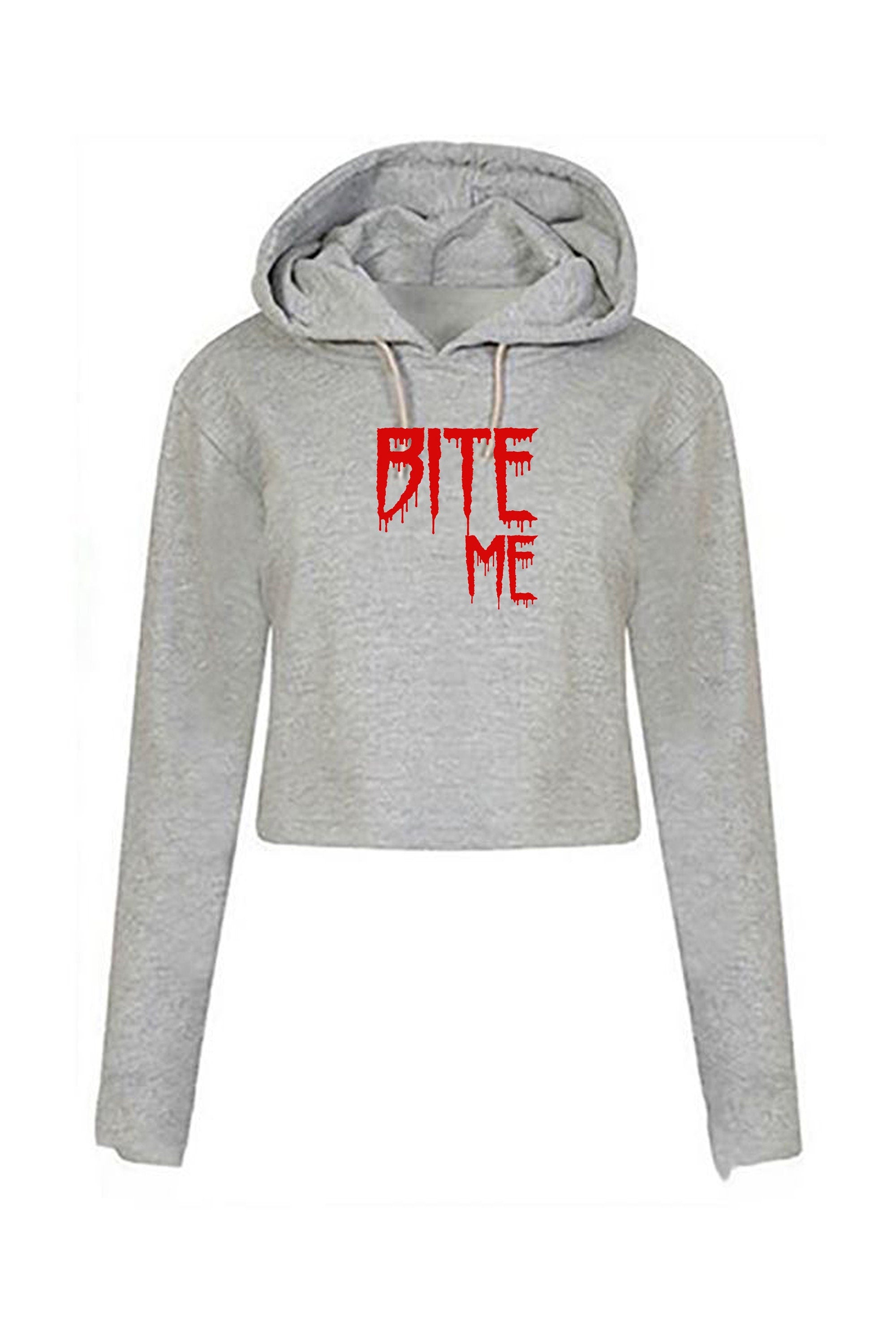 Bite me crop top hoodie crop-tops hood croptop hood funny mens womens top halloween outfit valentines vampire top ladies unisex gf bf