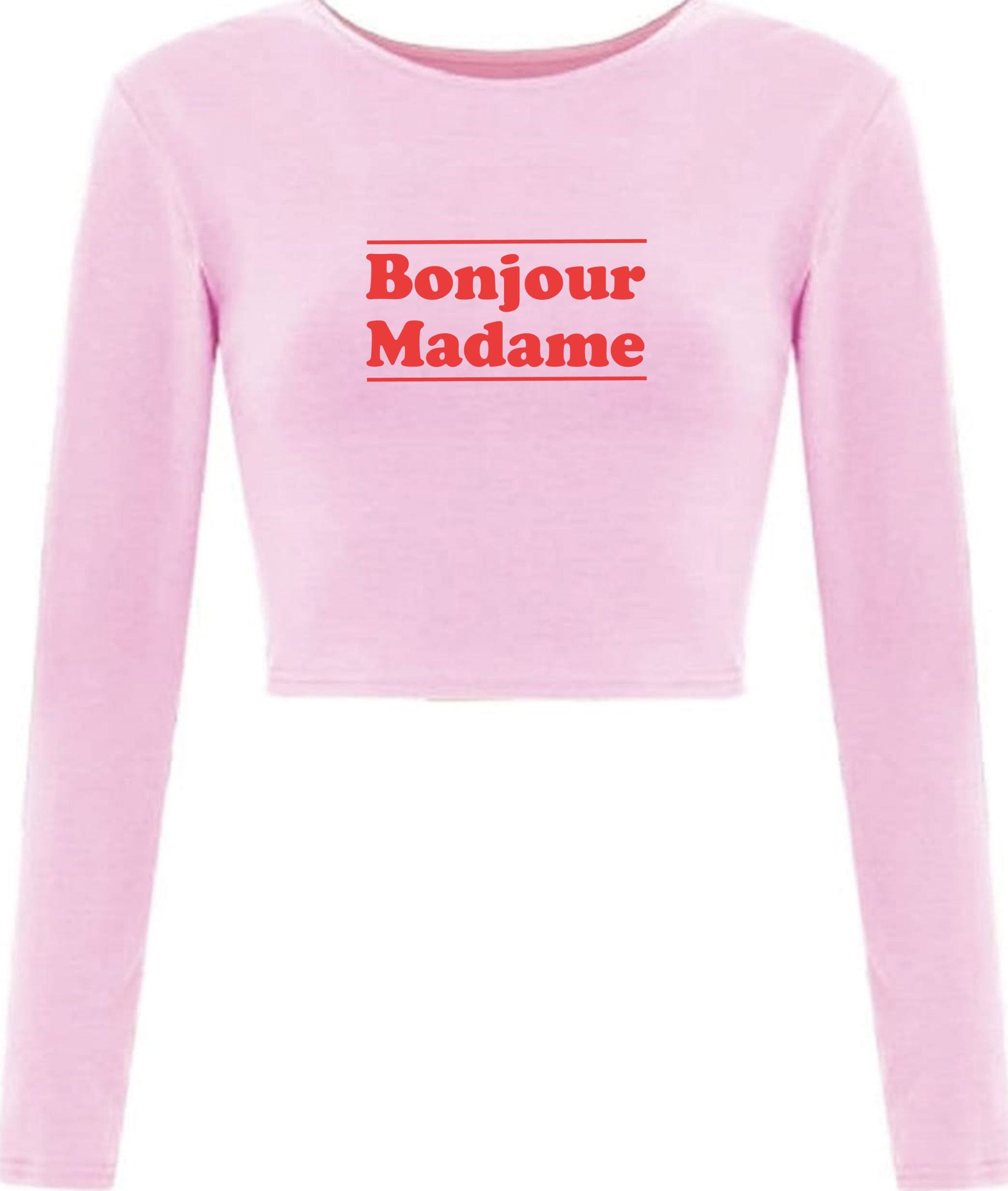 Bonjour madame crop top crop-tops hello madam greetings in french mens unisex womens ladies top funny tour to france gift