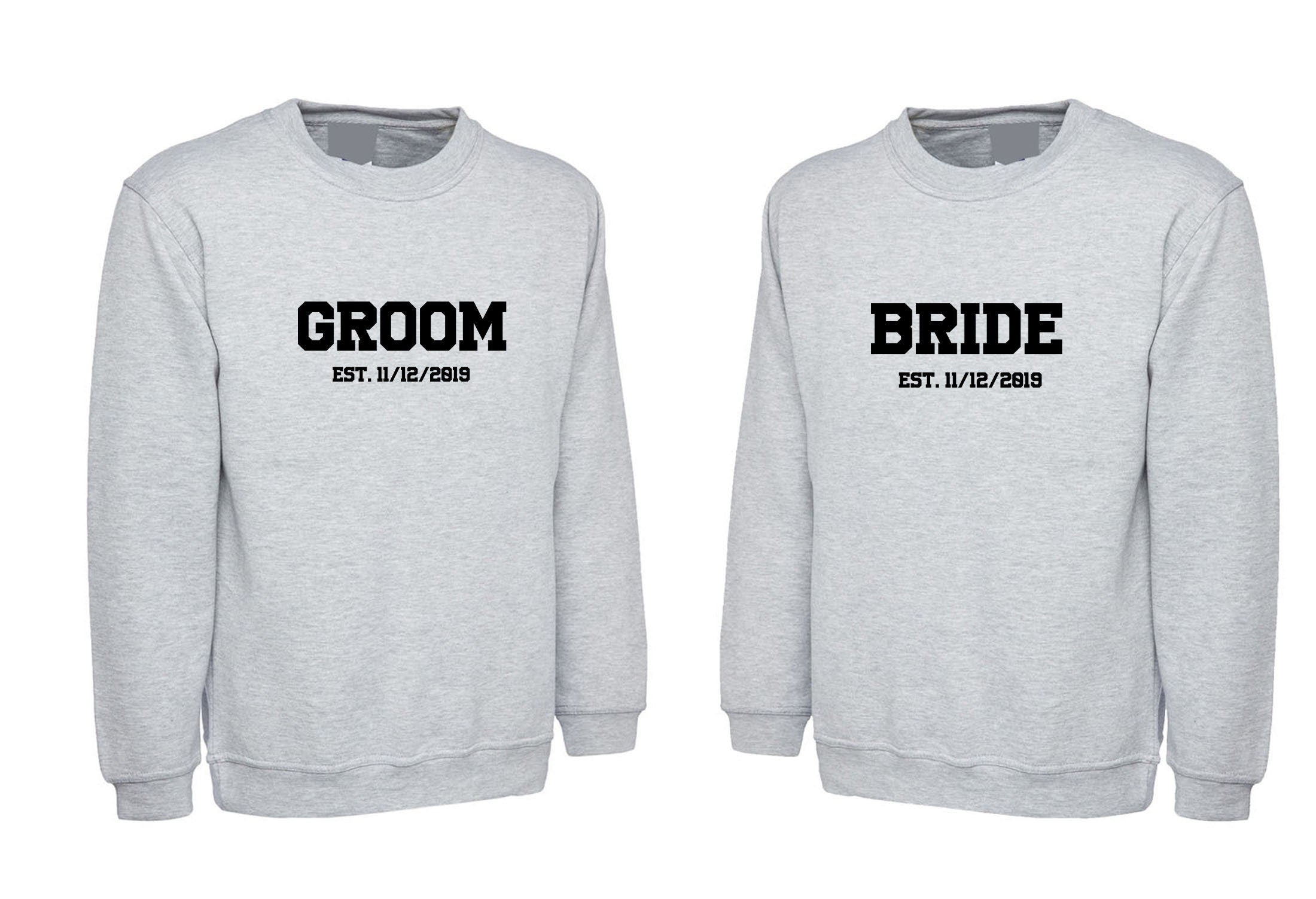 Groom bride custom wedding dates couple matching sweatshirt jumper sweater shirt wedding anniversary for married present slogan soul mates