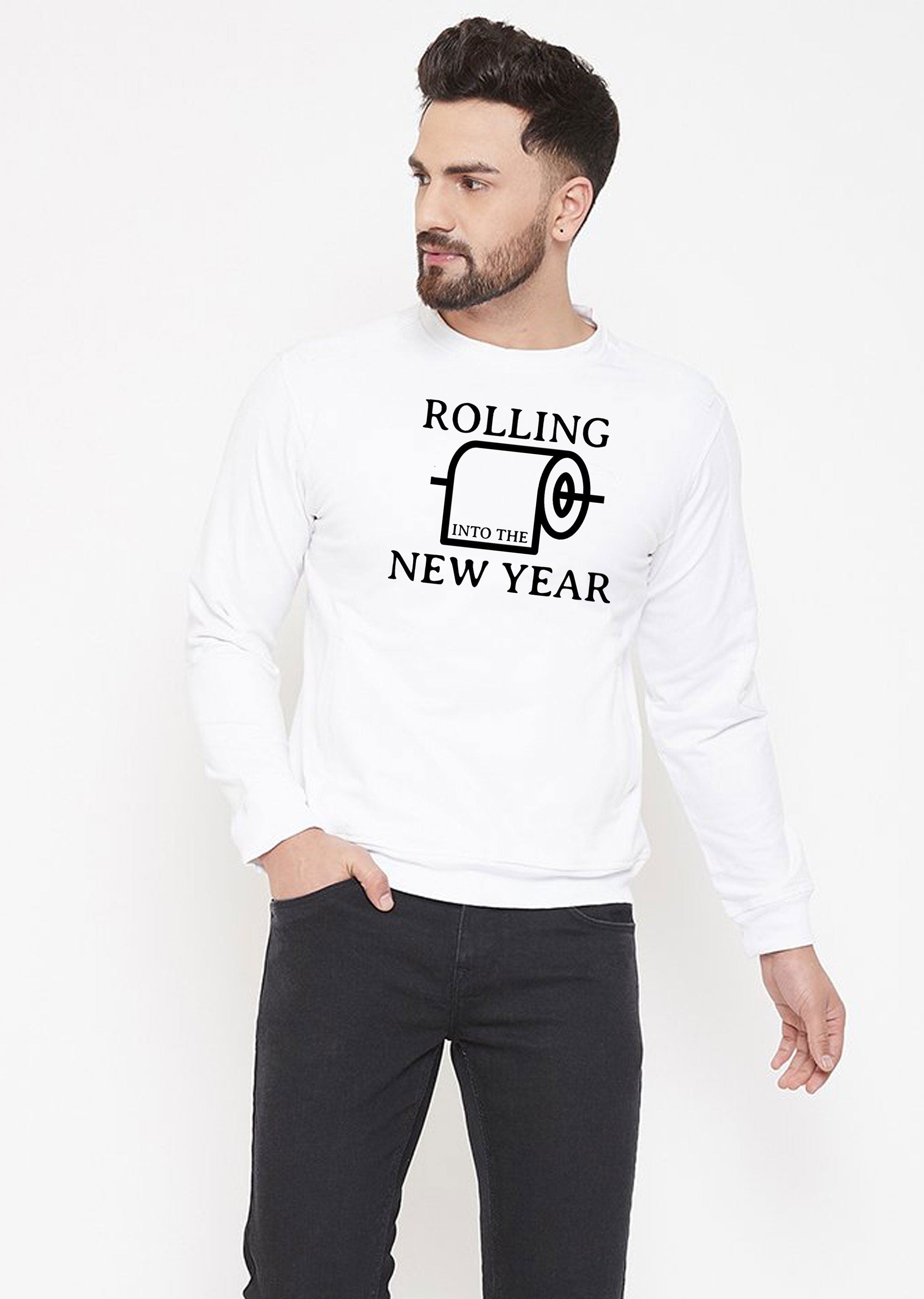 Rolling Into the New Year Funny New Year 2023 Sweatshirt Jumper Sweater Shirt Joke Humor Adult Toilet Paper Comedy Unisex Gift Holidays