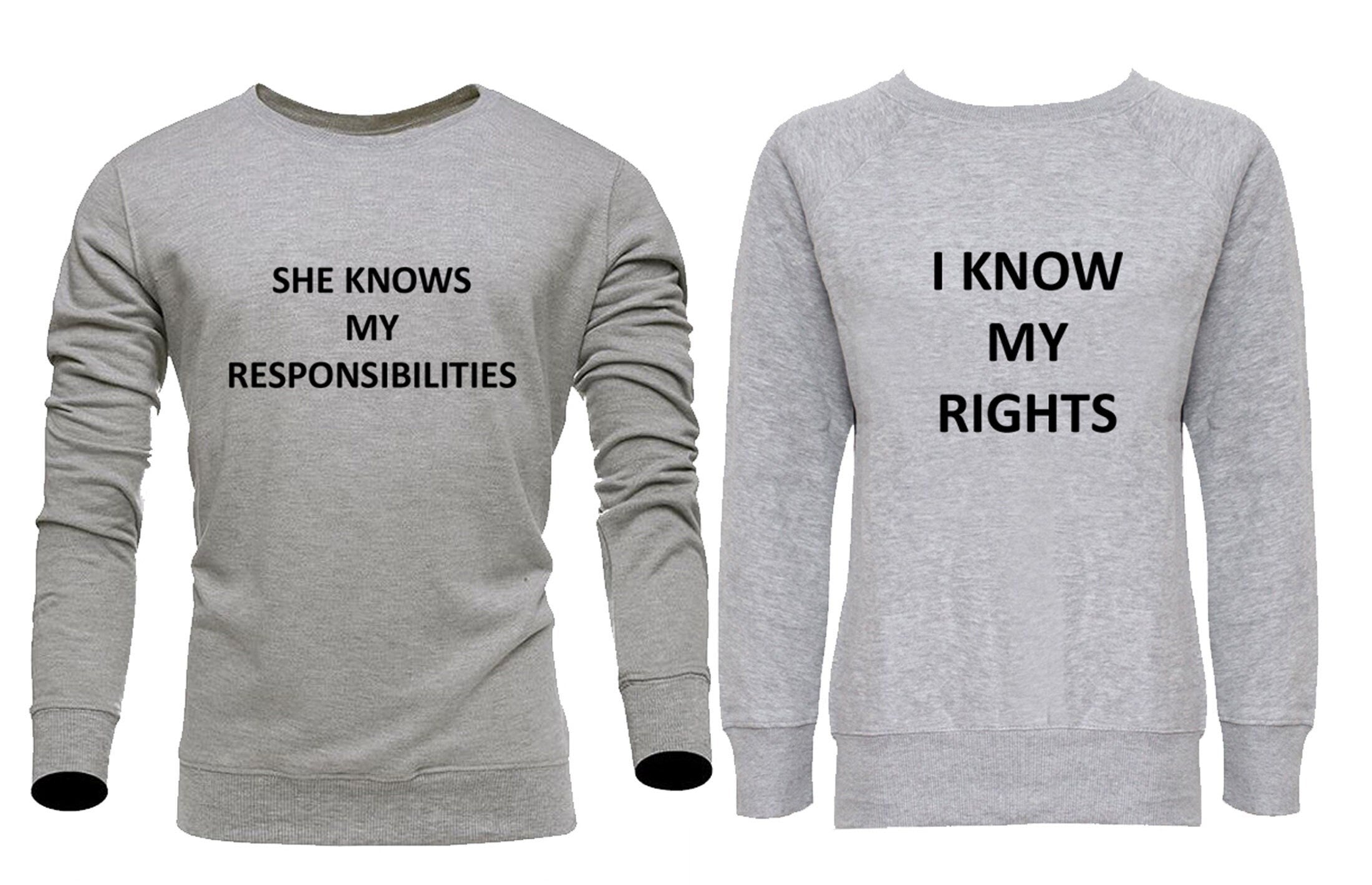 Couple matching sweatshirt jumper sweater shirt my rights and my resp... funny valentines gift present for couples tops