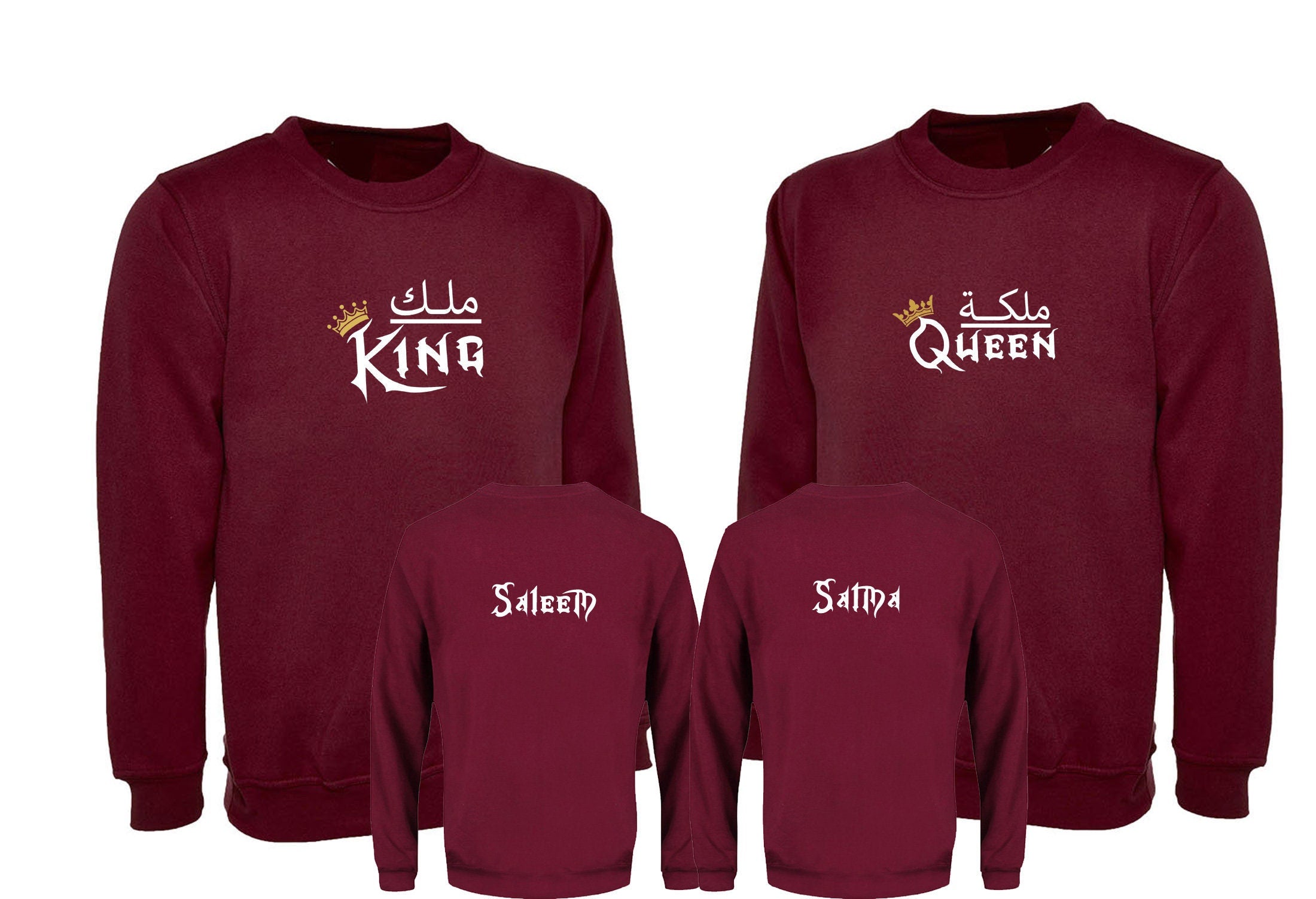 Malik malika couple matching king queen sweatshirt jumper sweater shirt customized name on backofshirt gift for married couple birthday