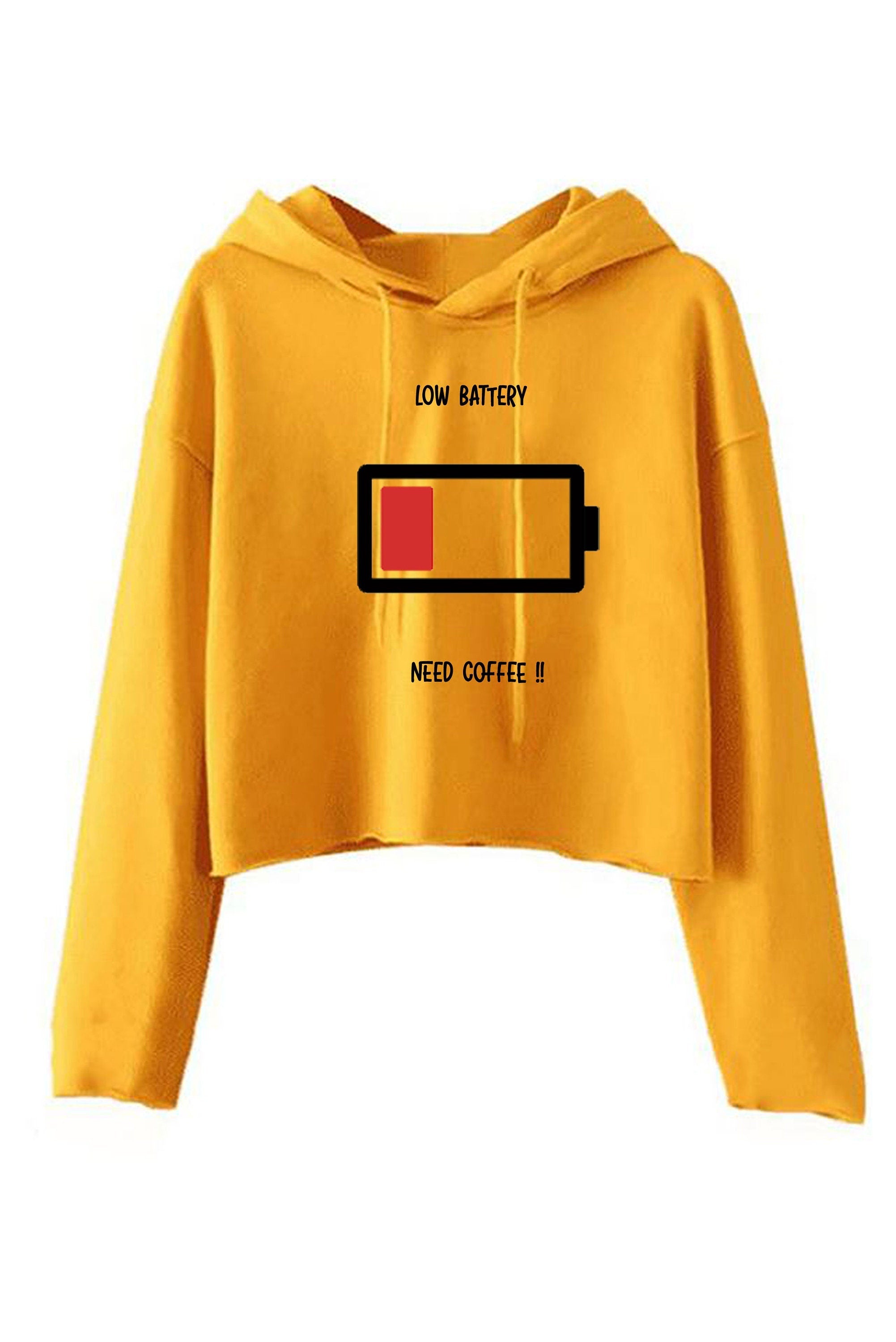 Low battery need coffee funny crop tops hoodie croptop hoody hood christmas birthday gift for coffee lovers ladies gift xmas joke unisex