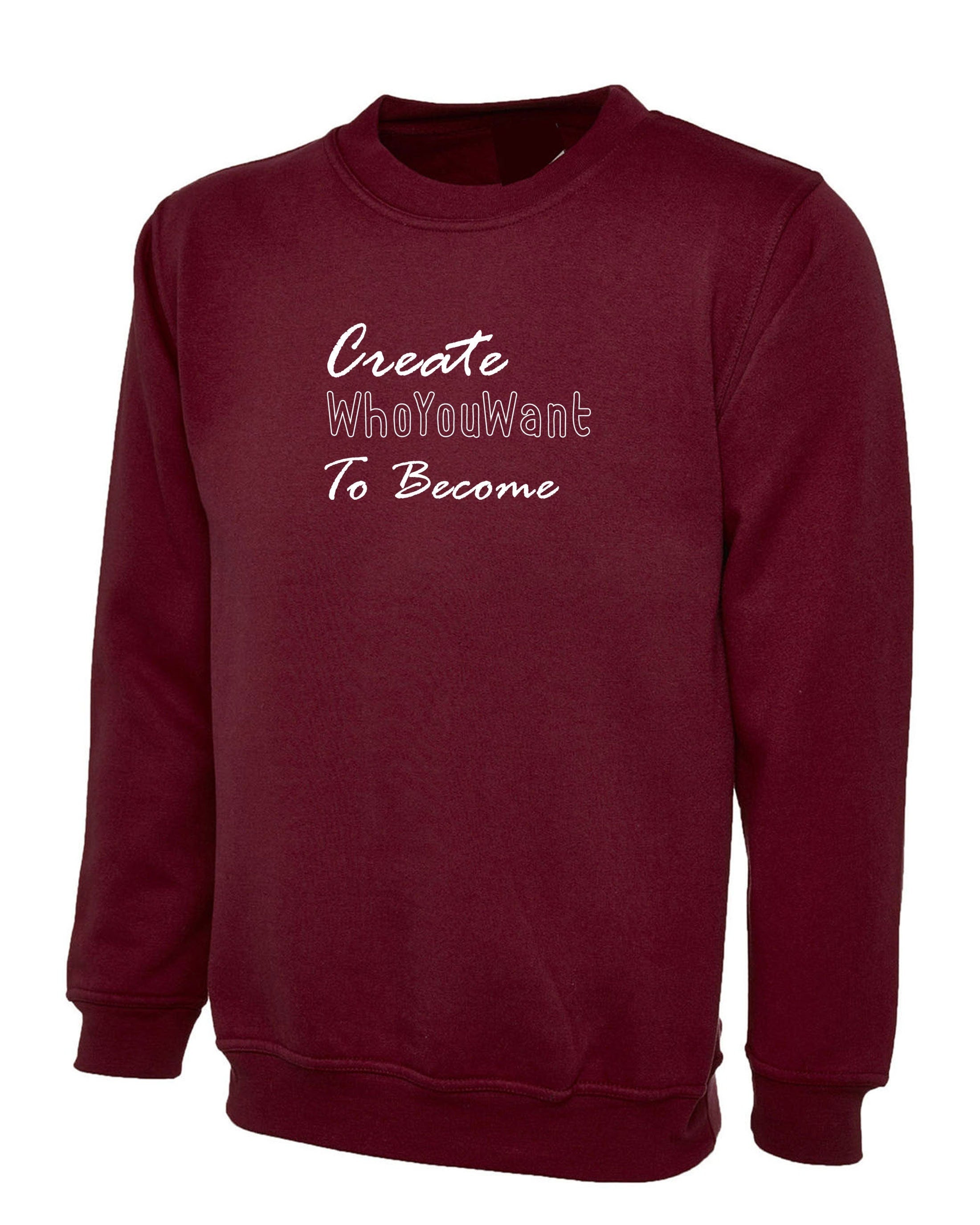 Create who you want to become sweatshirt jumper sweater shirt gym workout motivational gift inspirational birthday present unisex mens