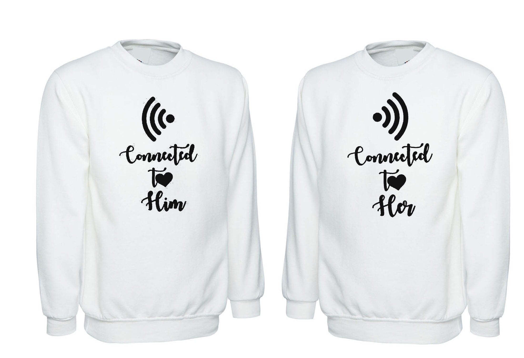 Couple matching shirts connectedtohim her wifi heart connection gf bf funny valentine's gift outfit sweatshirt jumper sweater shirt