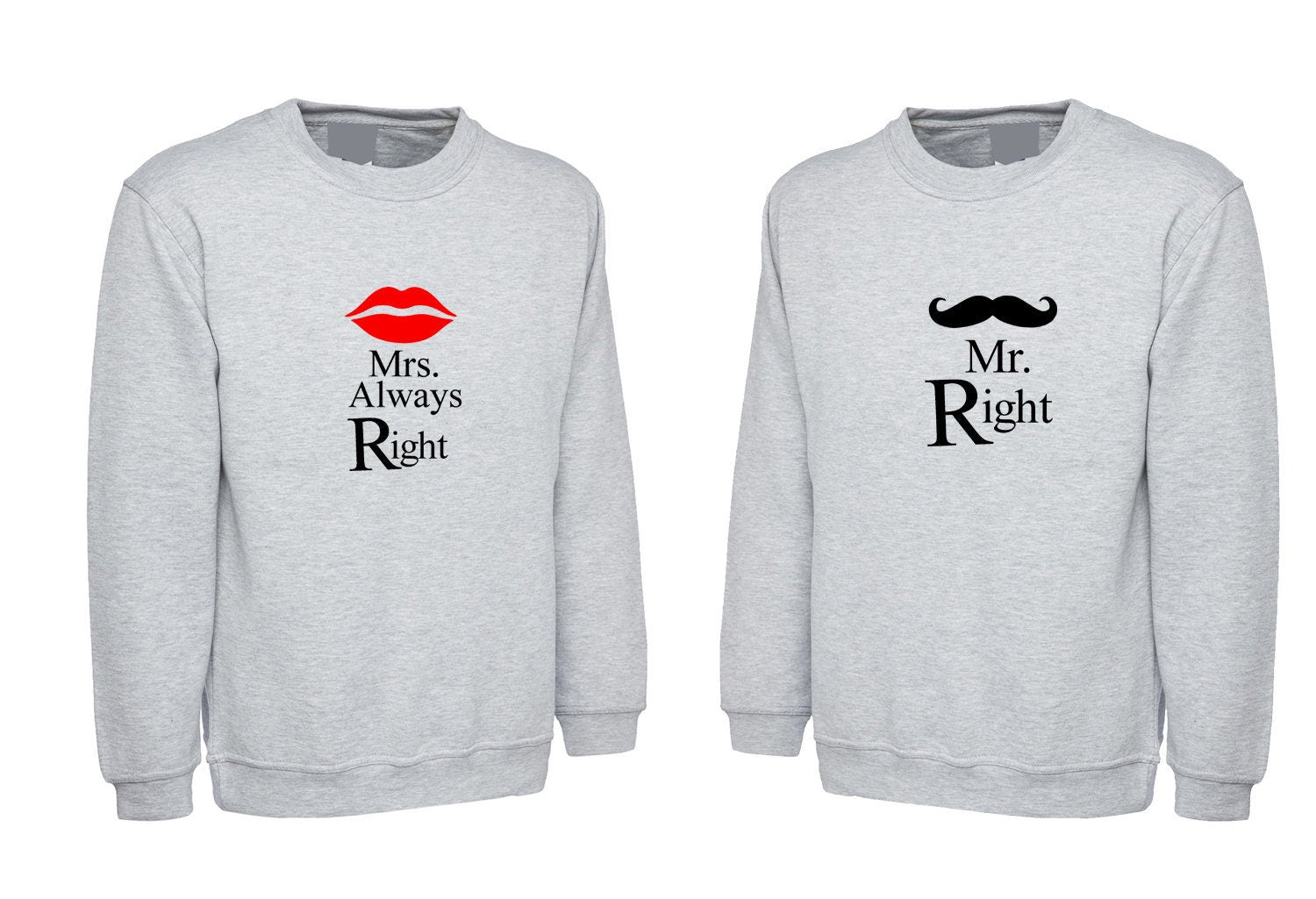 Couple matching sweatshirts jumper sweater shirt mr. right mrsalways r wife is alwaysright funny joke gift wedding anniversary