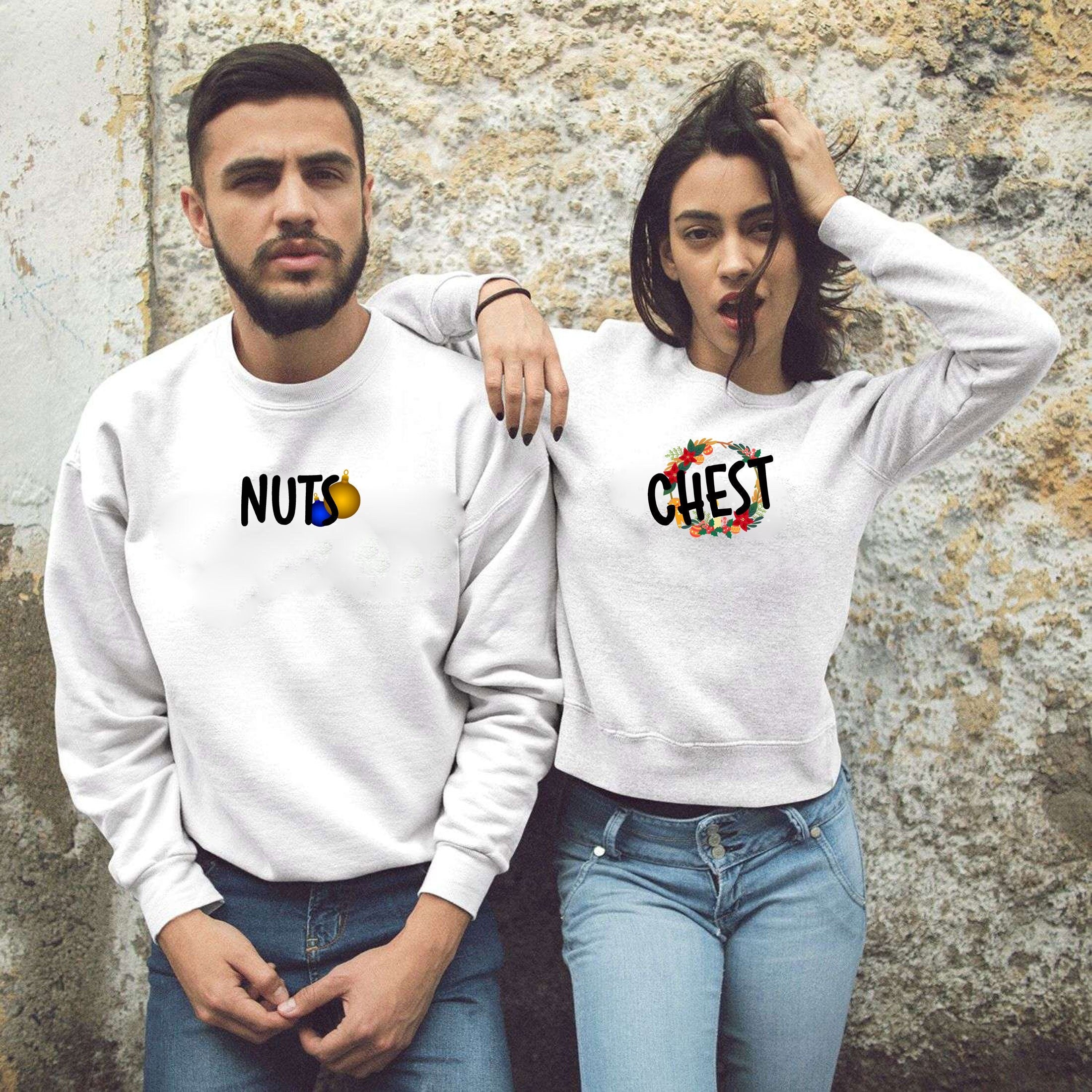 Couple matching christmas shirts sweatshirt jumper sweater shirt chest nuts chestnuts unisex gift cute xmas top outfit funny gift