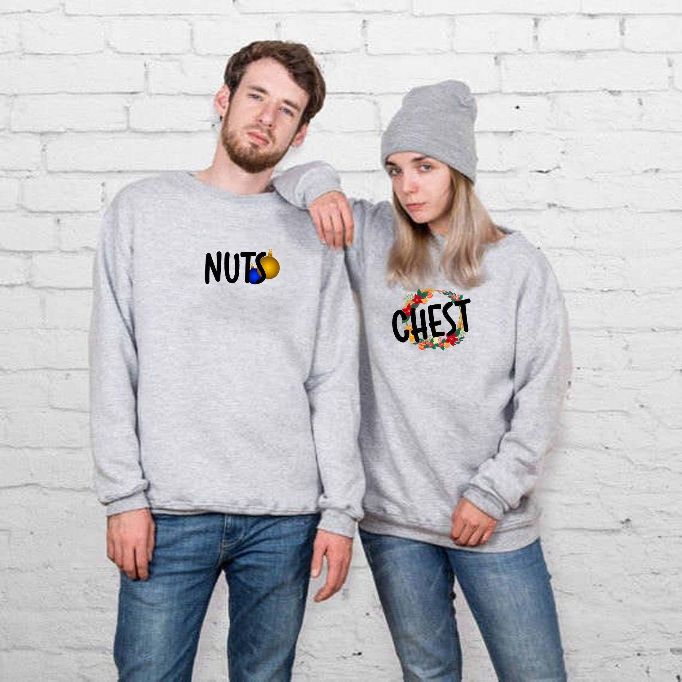 Couple matching christmas shirts sweatshirt jumper sweater shirt chest nuts chestnuts unisex gift cute xmas top outfit funny gift