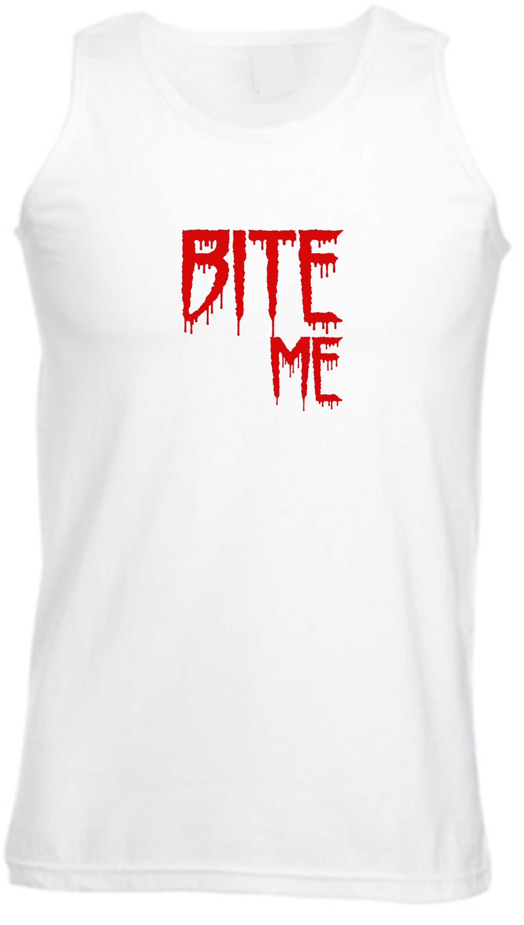 Bite me vest vests gym workout exercise jogging yoga funny mens womens top halloween outfit valentines vampire top ladies unisex gf bf