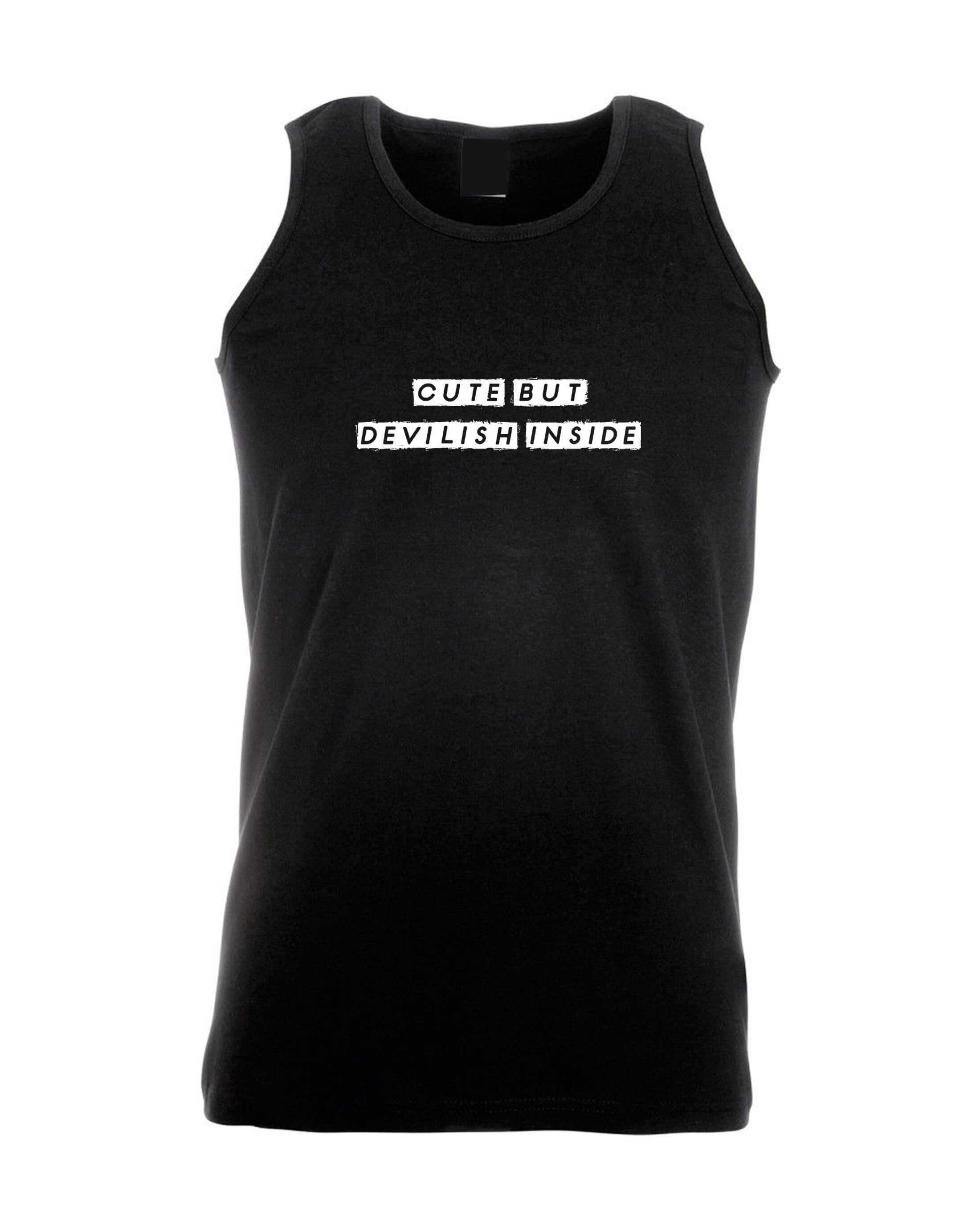 Cute but devlish inside funny ladies vest vests gym workout exercise yoga womens birthday gift present partywear unisex christmas top