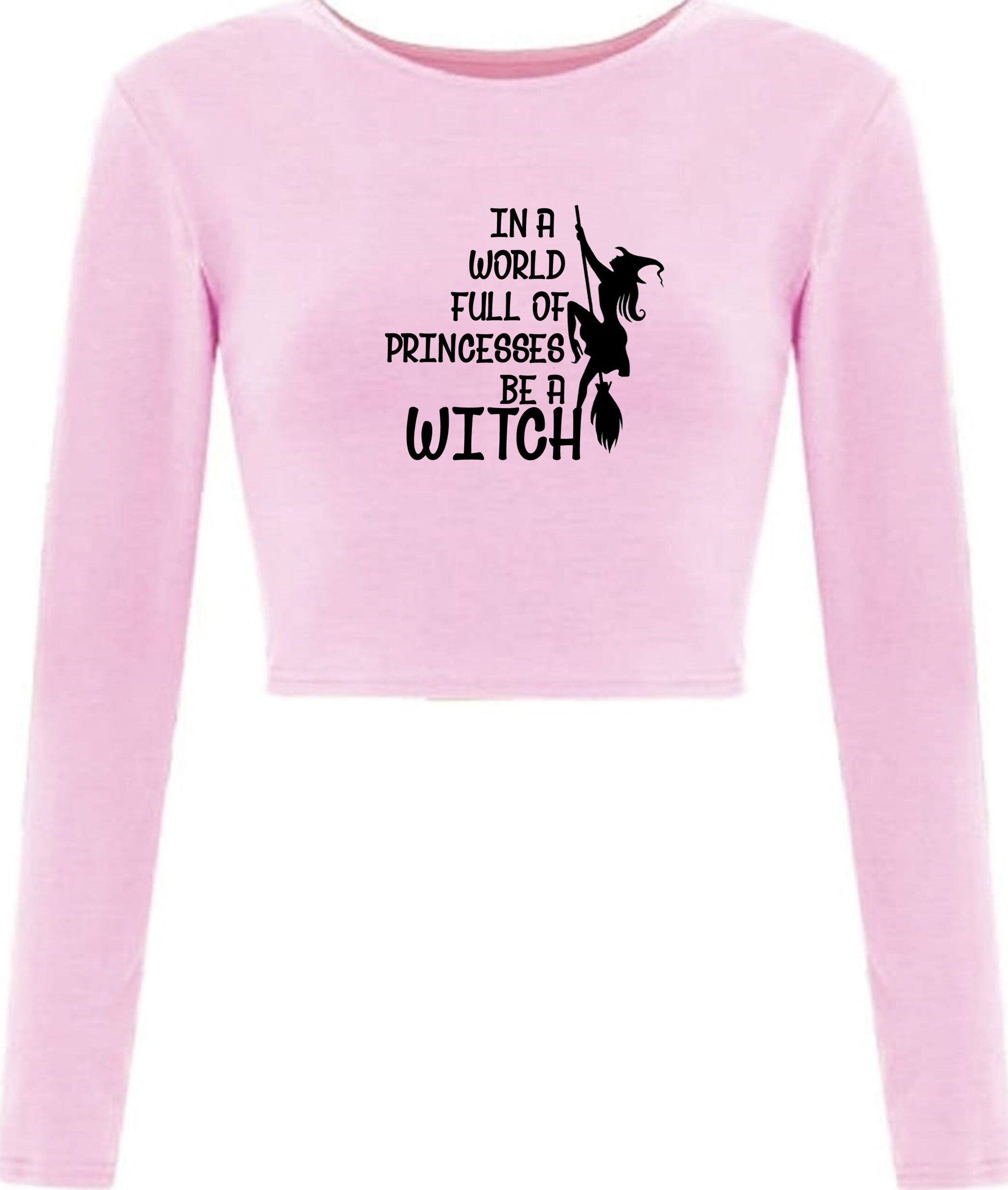 In a world full of princesses be a witch funny halloween witch vintage ladies womens halloween outfit crop tops crop-tops gift