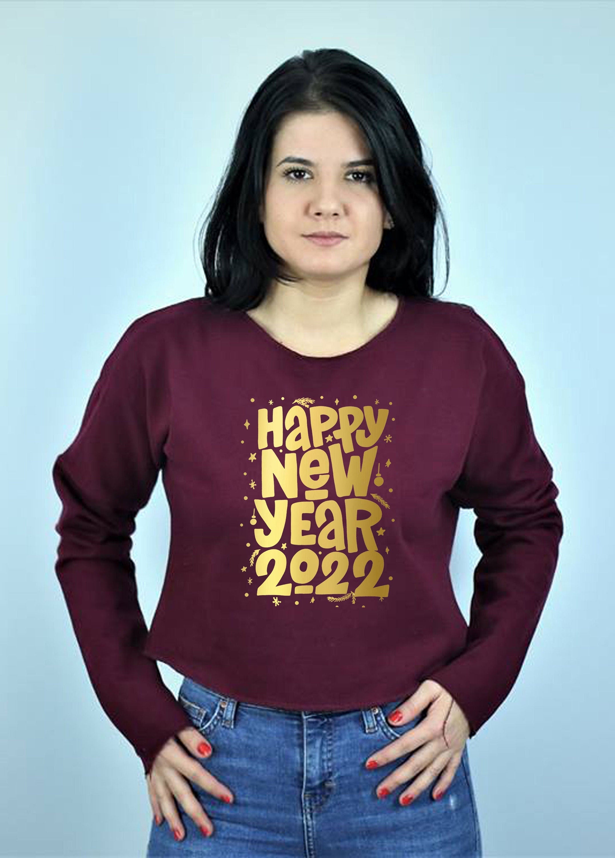 Happy new year 2022 crop tops croptop crop-top gold font couple gift joke top ladies top trending