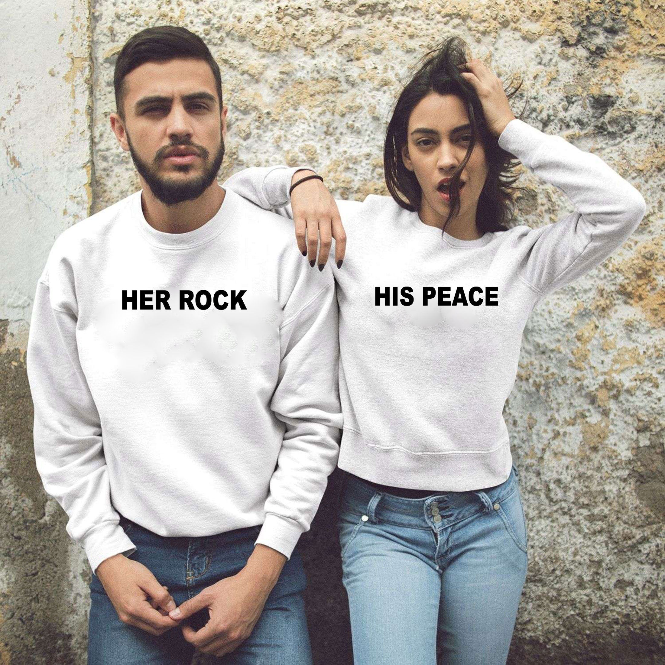 Couple matching funny shirts his peace her rock sweatshirt jumper sweater shirt joke valentines outfit wedding love marriage anniversary