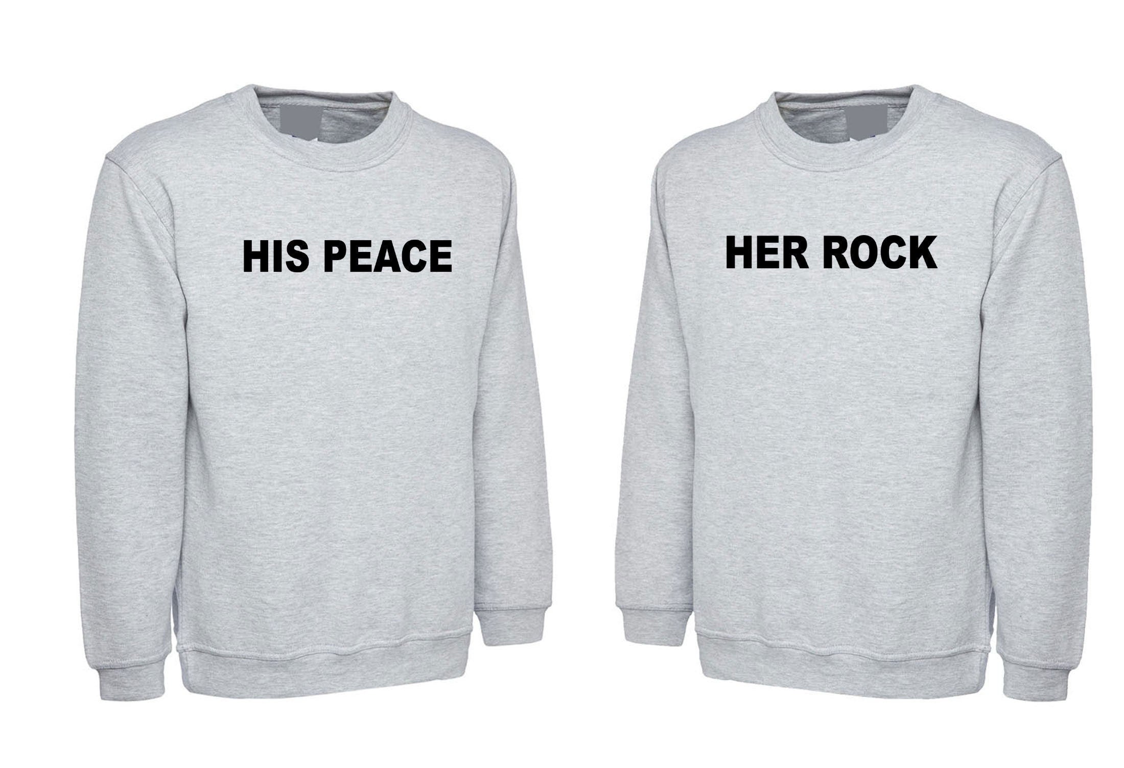 Couple matching funny shirts his peace her rock sweatshirt jumper sweater shirt joke valentines outfit wedding love marriage anniversary