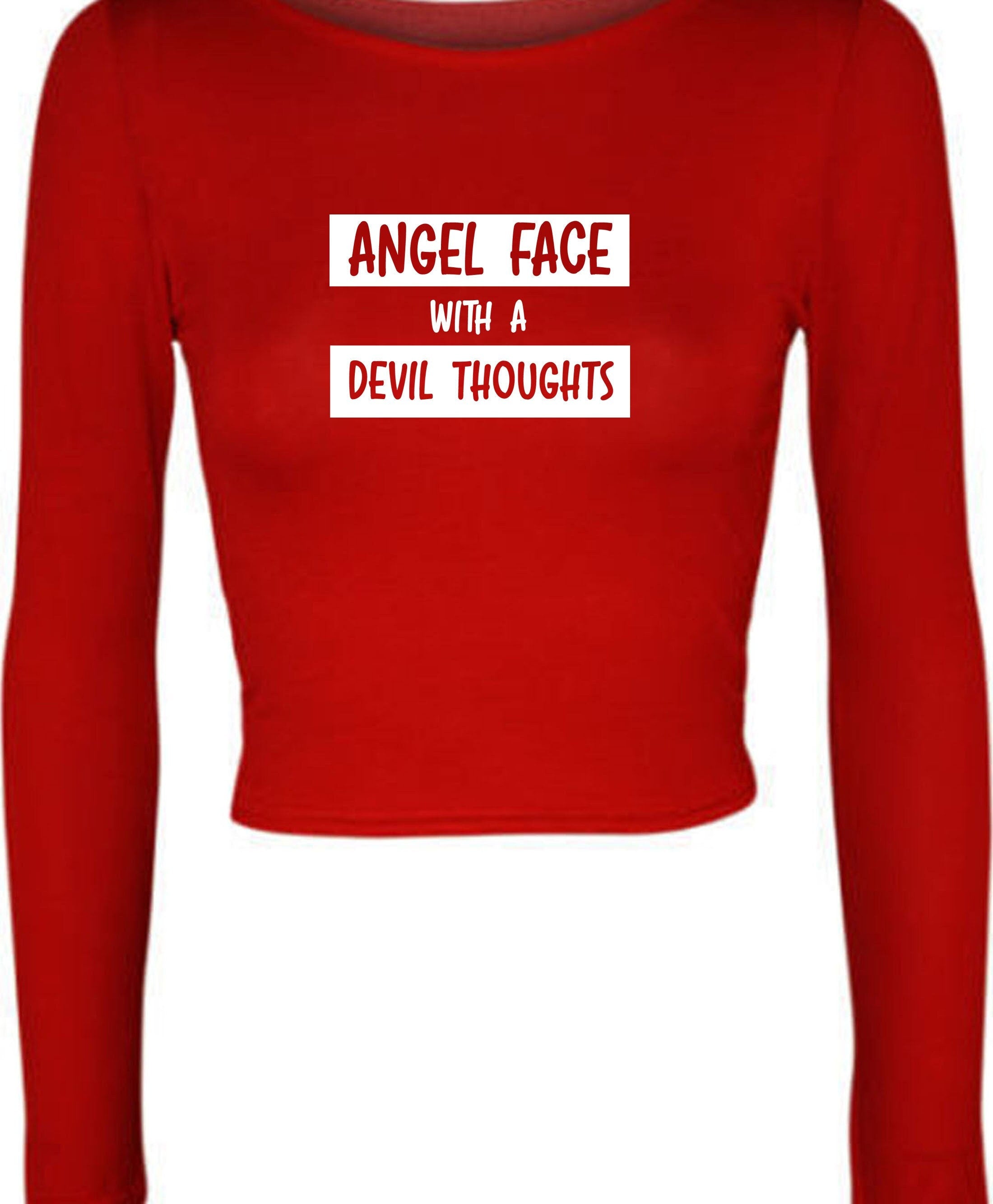 Ladies angel with devil thoughts funny crop tops croptop crop-top christmas birthday gift joke xmas present