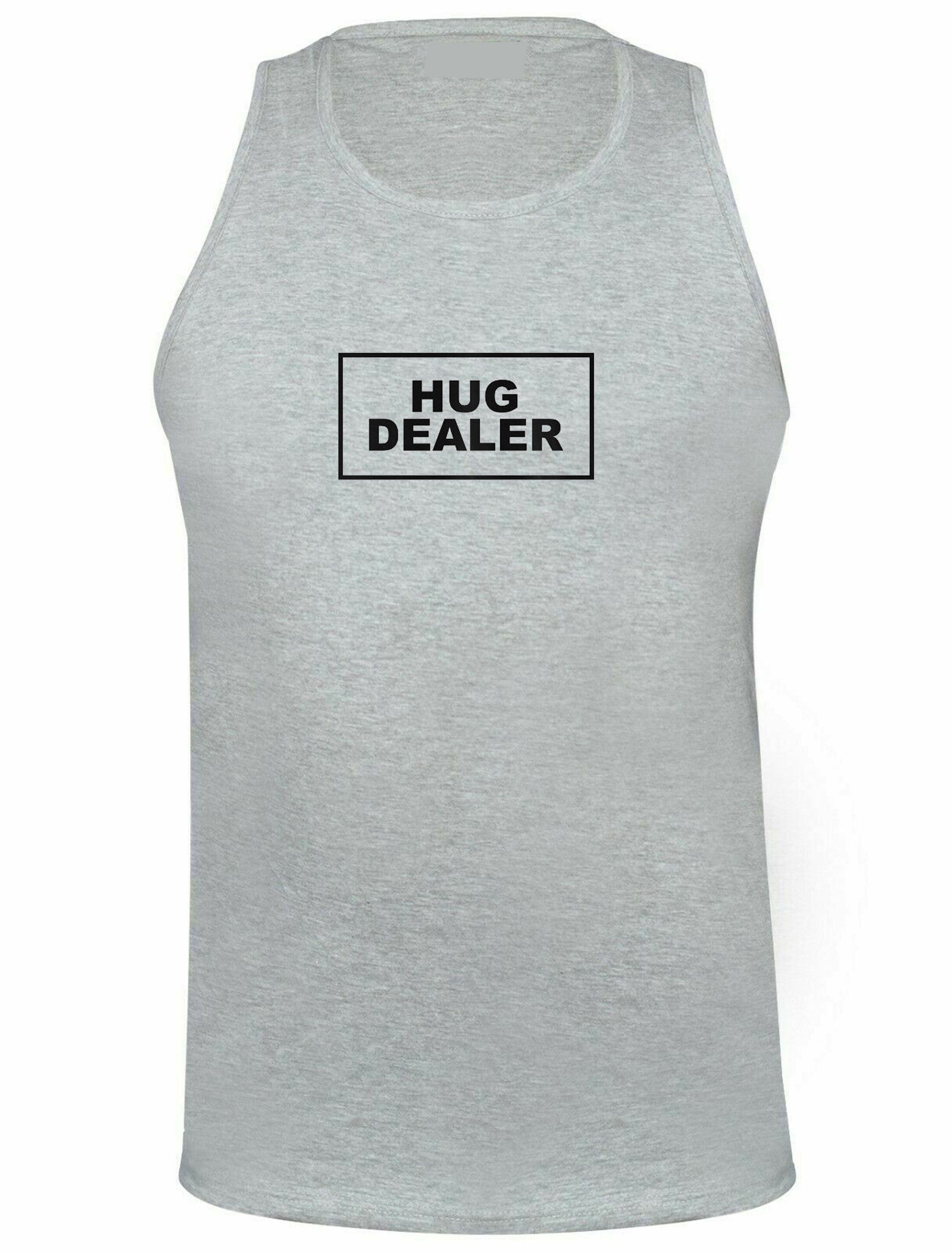 Hug dealer slogan printed vest vests gym workout exercise yoga unisex hugs not drugs funny top gift hugging cute valentines top unisex