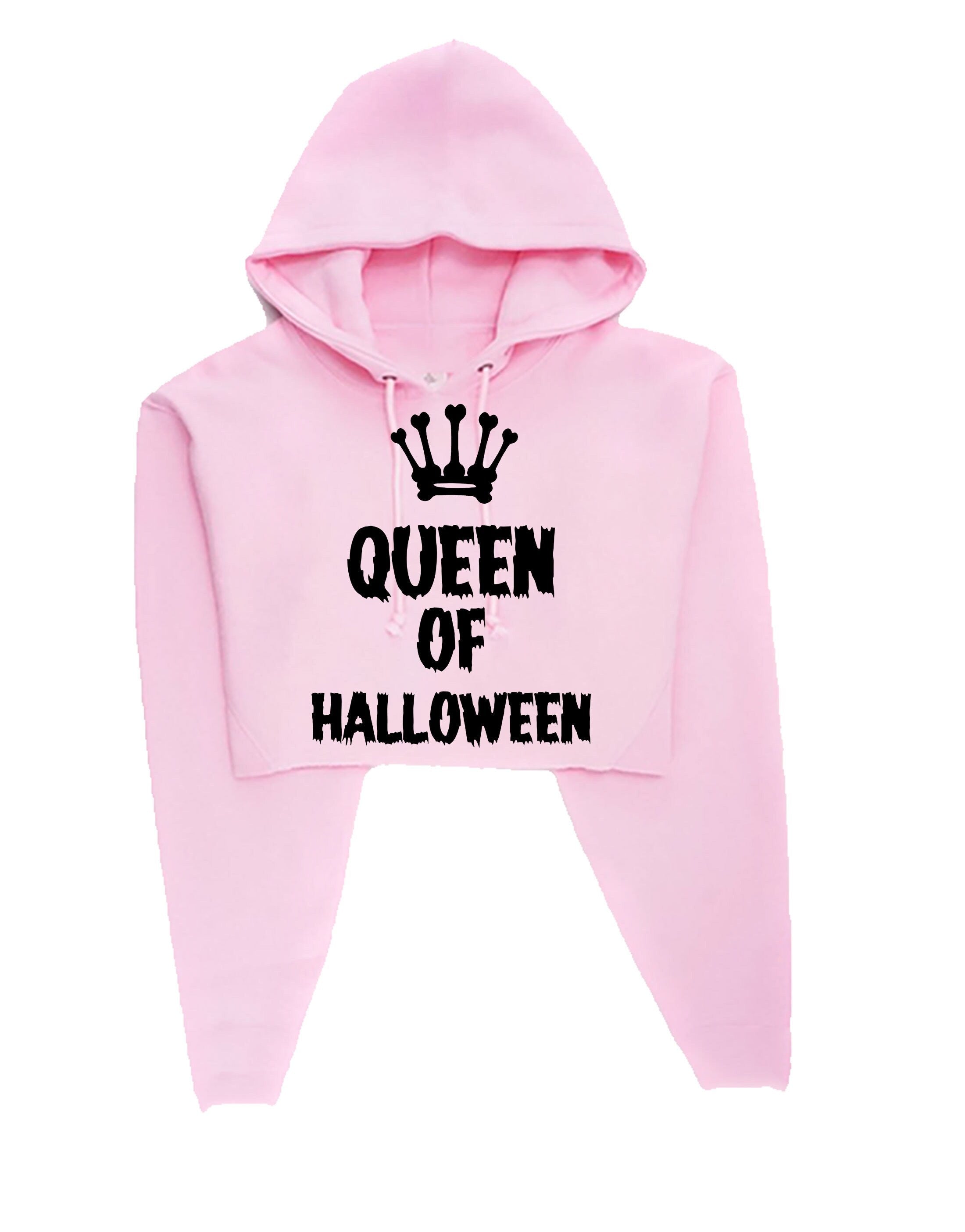 Ladies womens funny halloween outfit halloween costume queen of halloween crop tops hoodie crop-tops hoody hood horror joke gift present