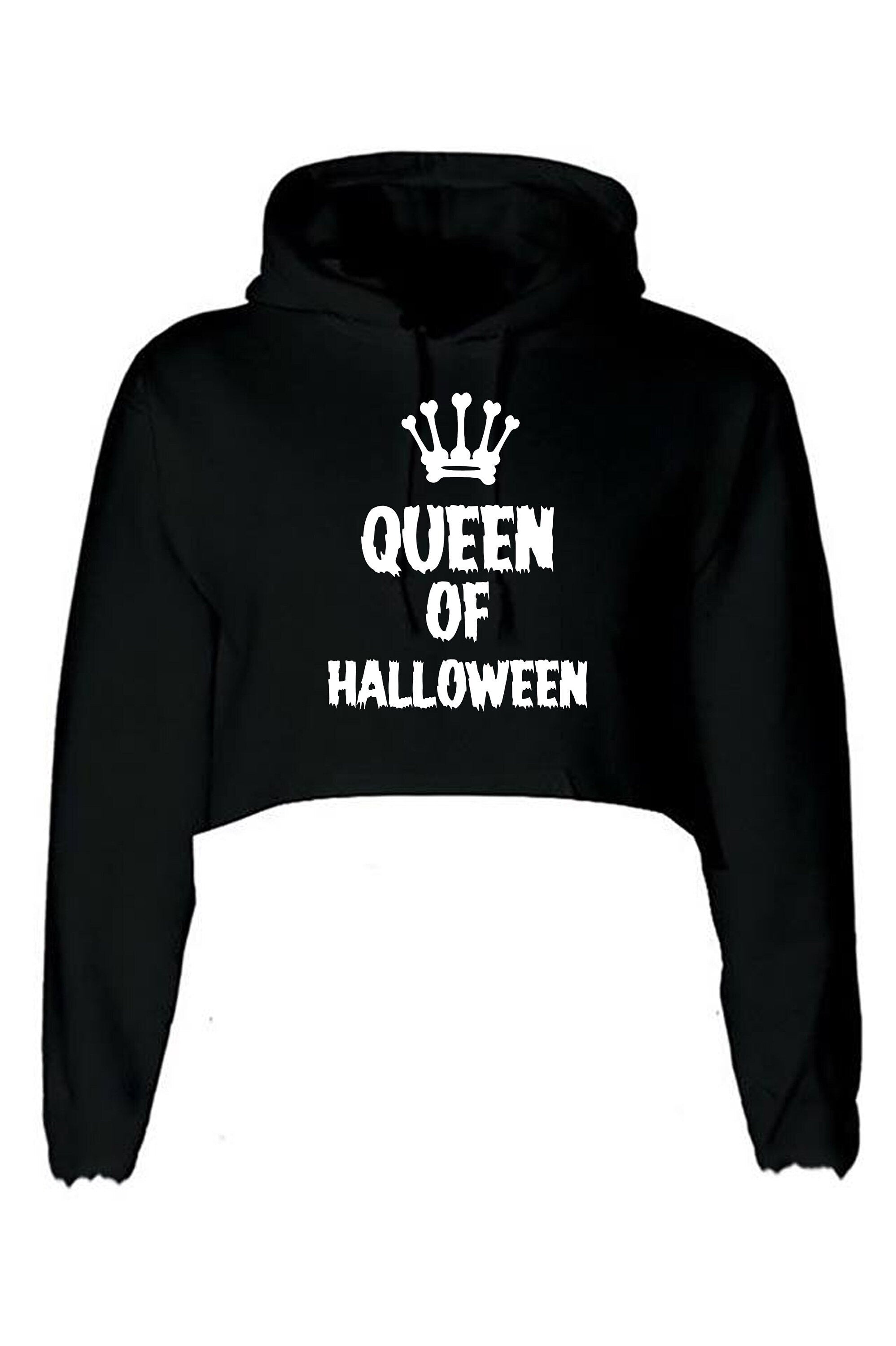 Ladies womens funny halloween outfit halloween costume queen of halloween crop tops hoodie crop-tops hoody hood horror joke gift present