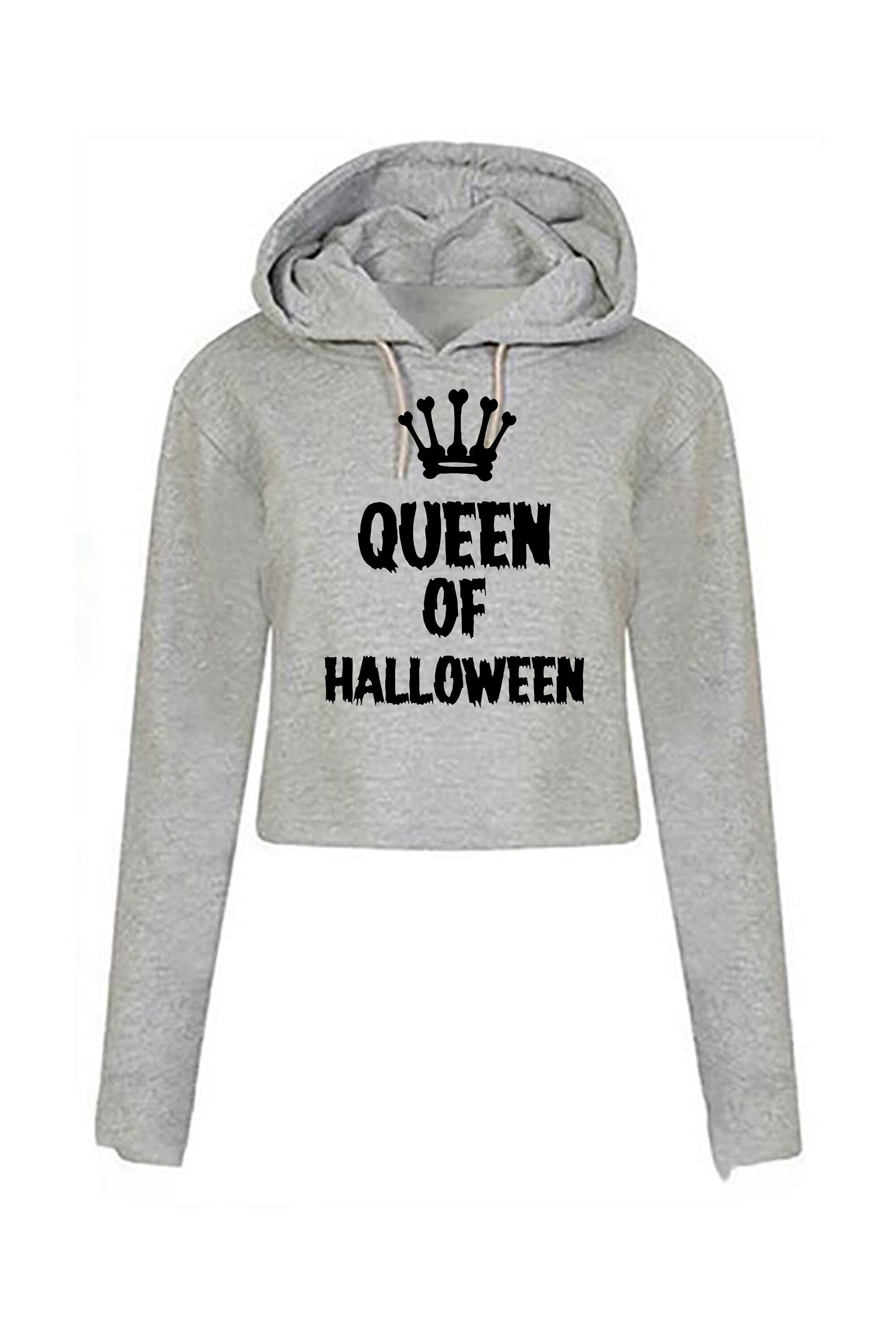 Ladies womens funny halloween outfit halloween costume queen of halloween crop tops hoodie crop-tops hoody hood horror joke gift present