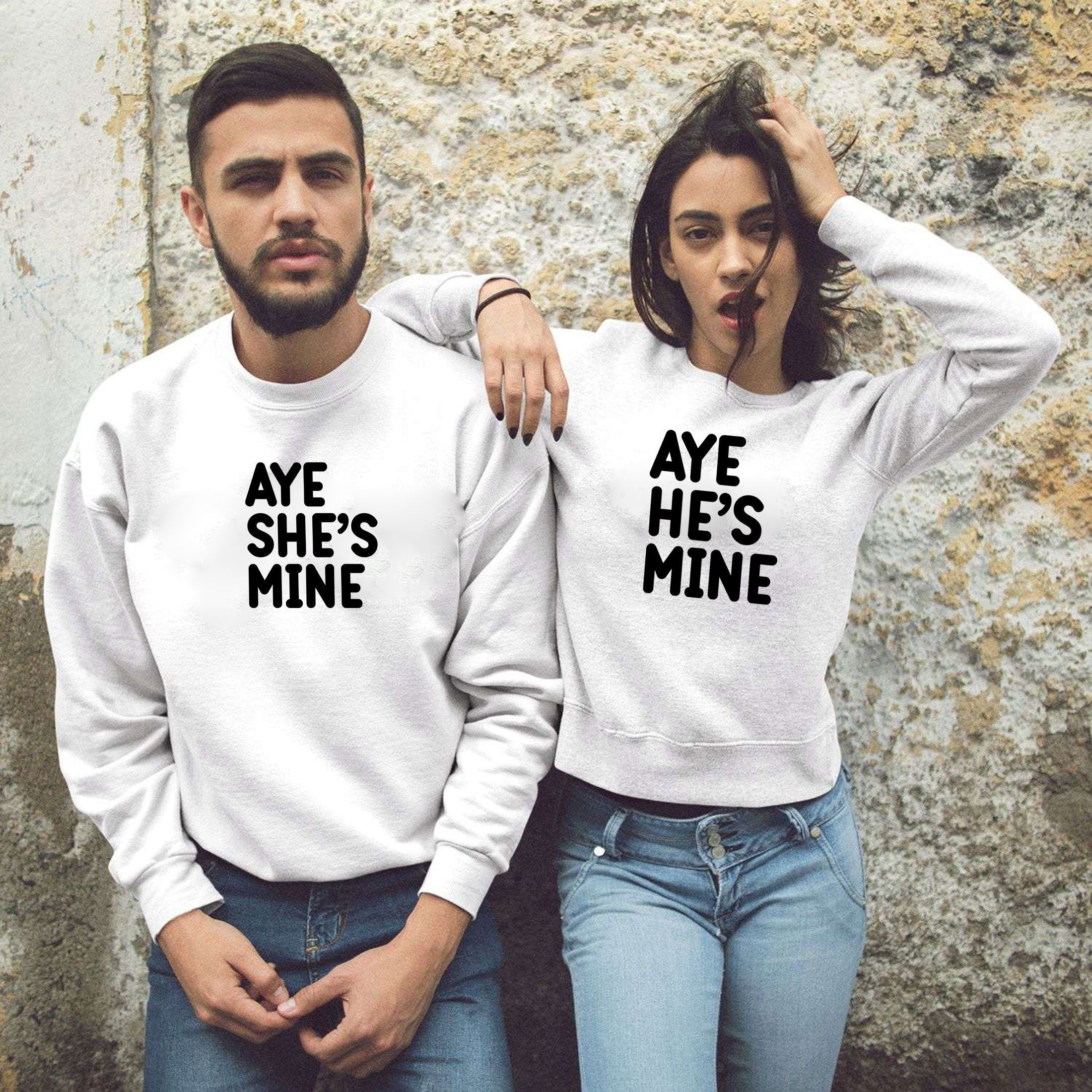 Couple matching funny shirts aye she's mine he's mine sweatshirt jumper sweater shirt cute panda gift wedding anniversary married unisex