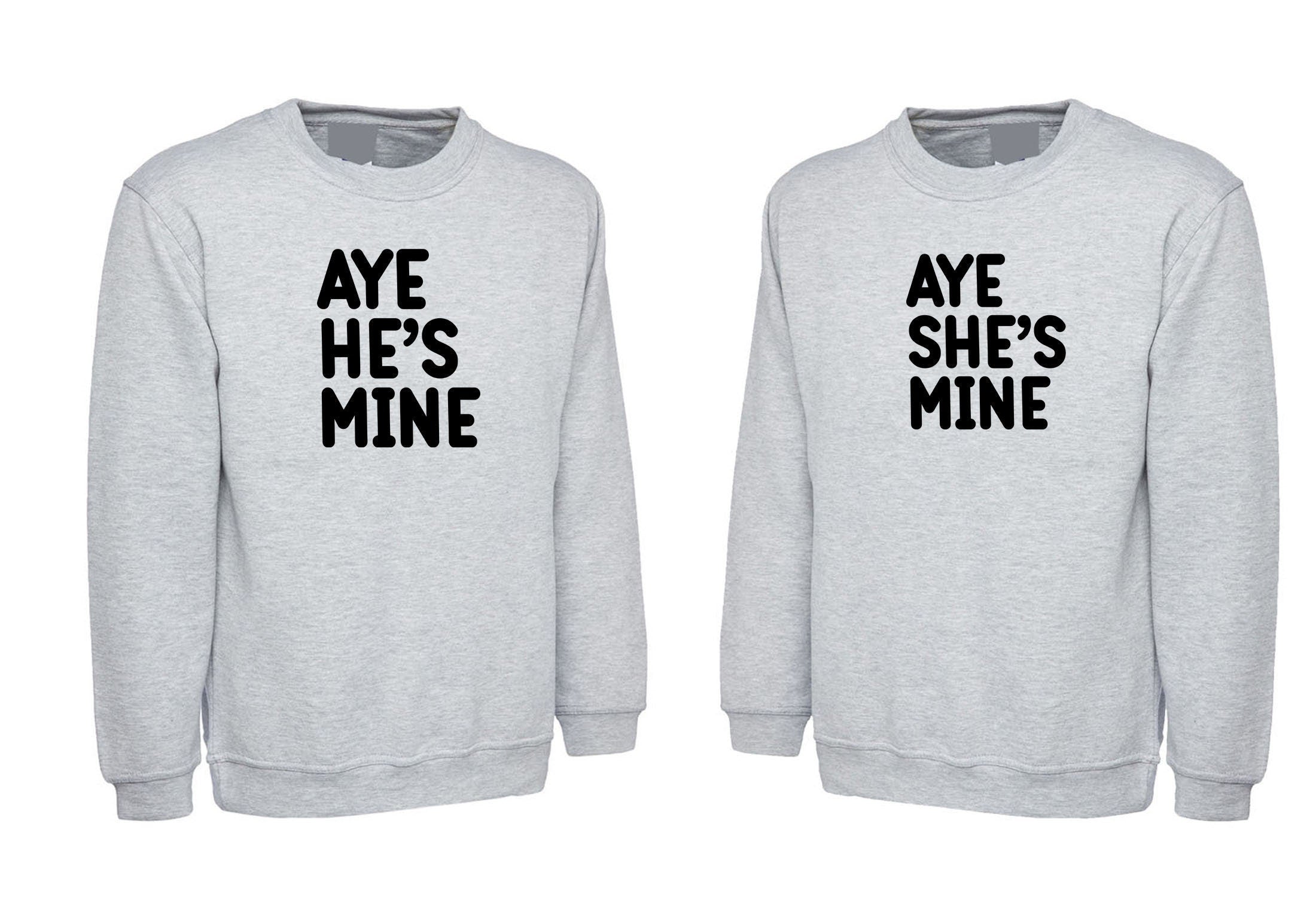 Couple matching funny shirts aye she's mine he's mine sweatshirt jumper sweater shirt cute panda gift wedding anniversary married unisex