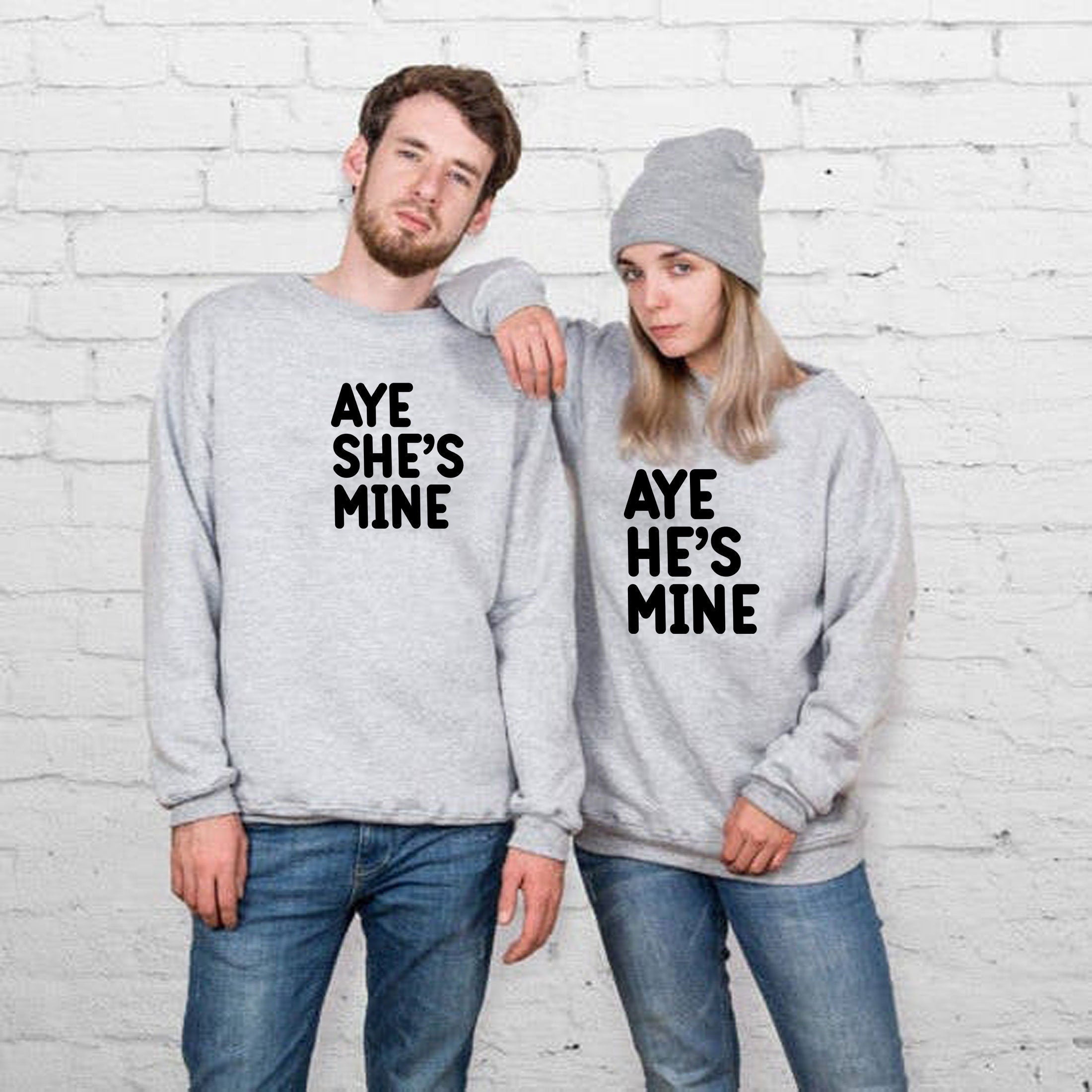 Couple matching funny shirts aye she's mine he's mine sweatshirt jumper sweater shirt cute panda gift wedding anniversary married unisex