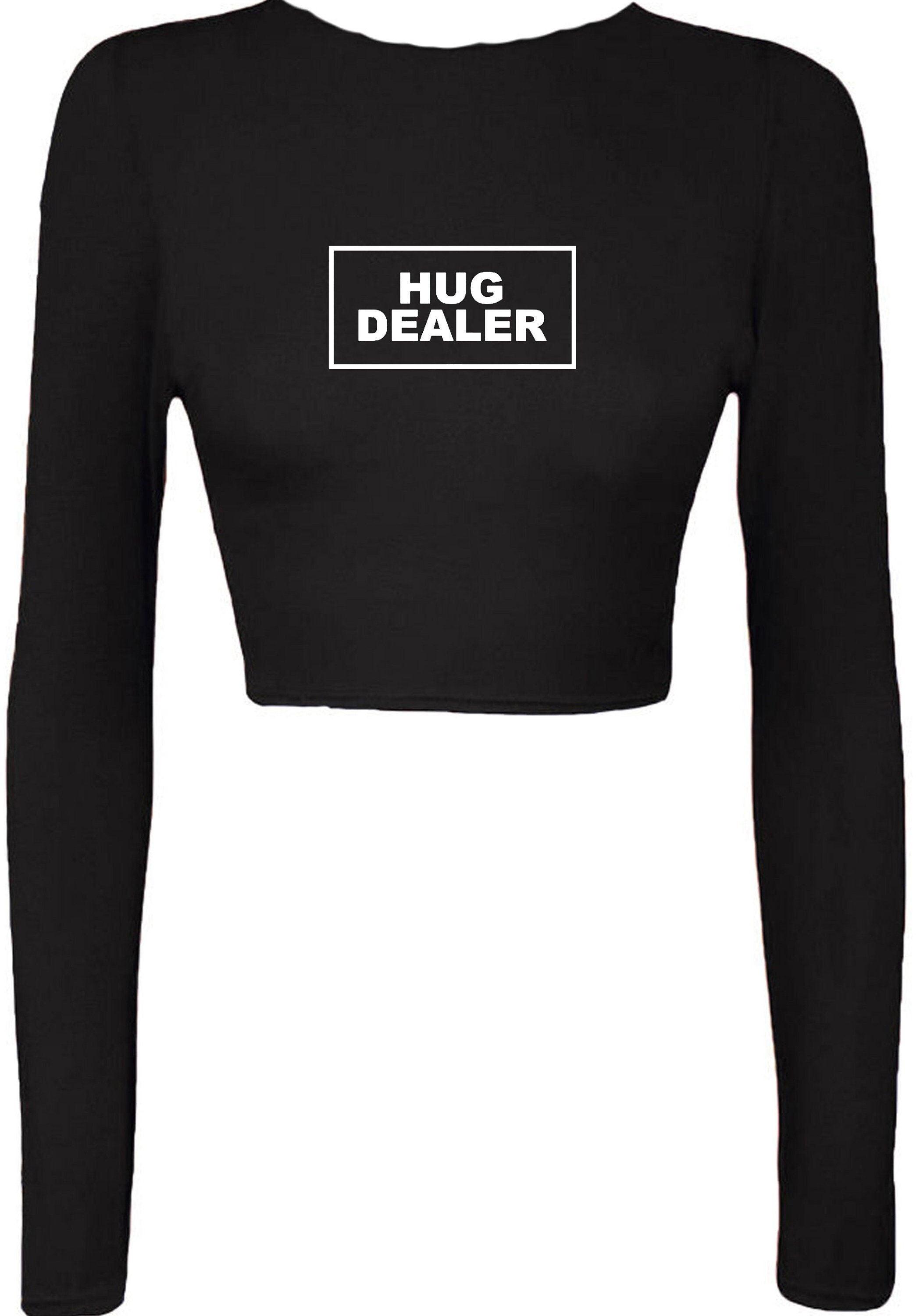 Hug dealer slogan printed crop top crop-tops unisex hugs not drugs funny top gift hugging cute valentines top unisex