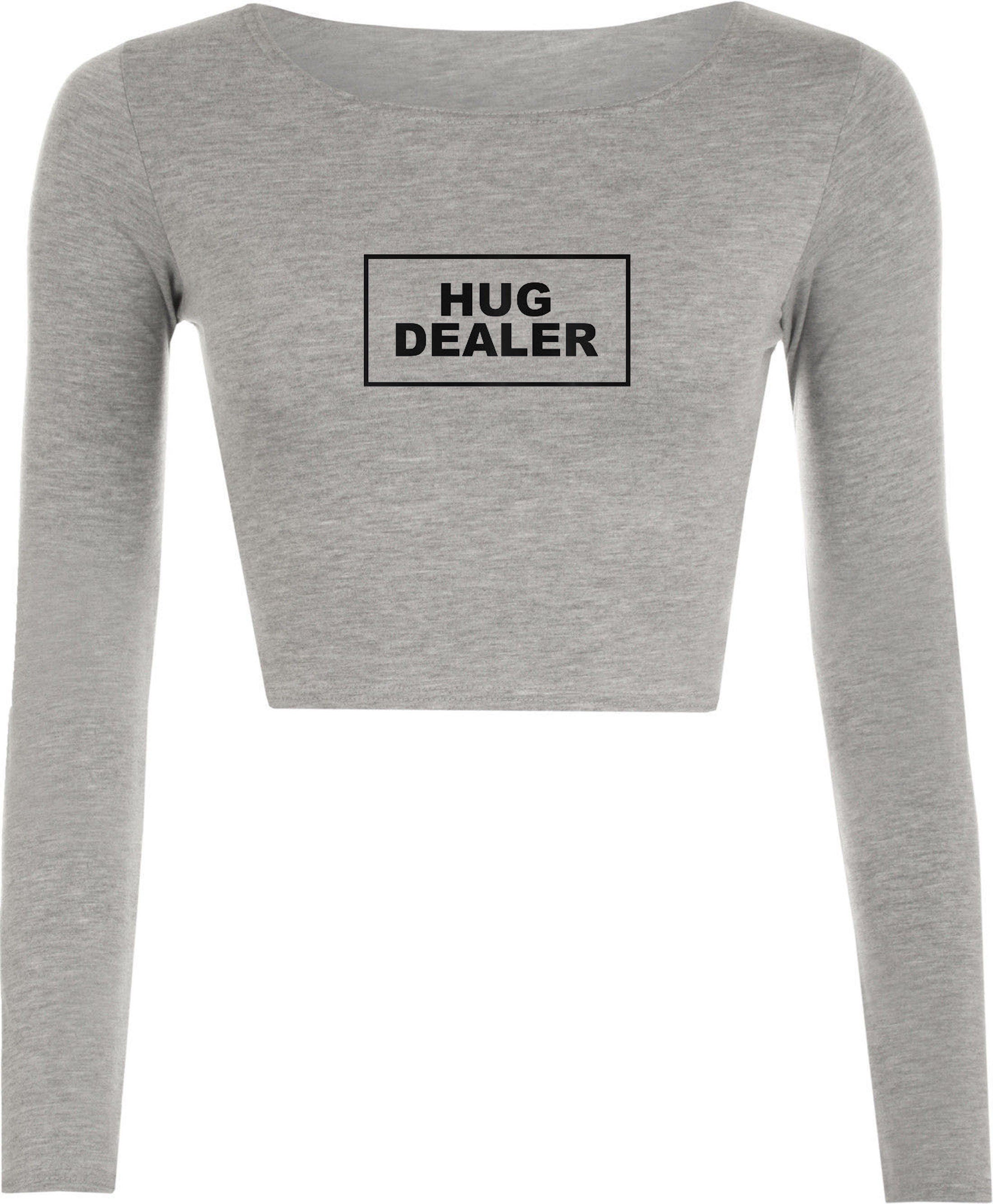 Hug dealer slogan printed crop top crop-tops unisex hugs not drugs funny top gift hugging cute valentines top unisex