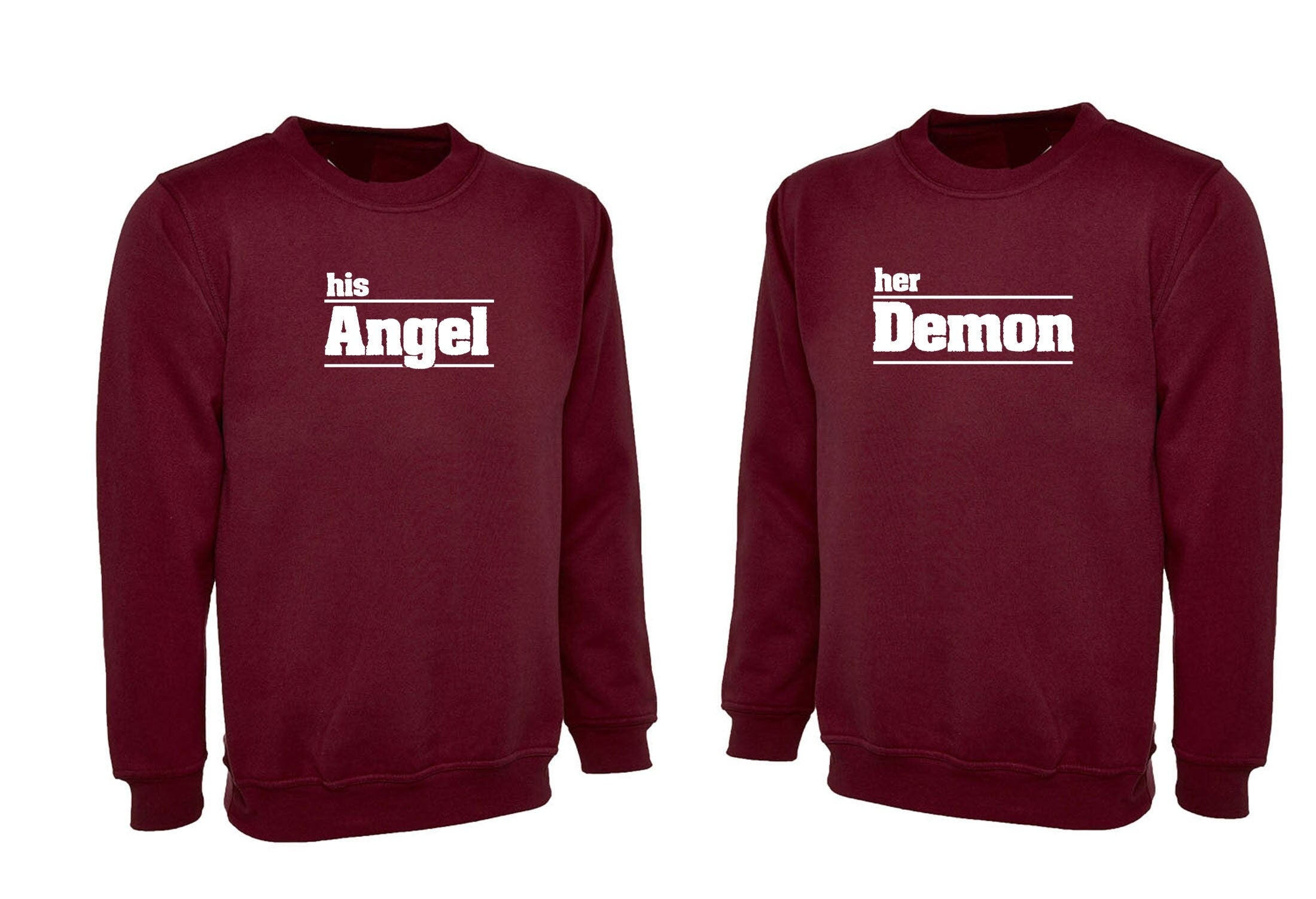 Couple matching funny shirts his angel her demon sweatshirt jumper sweater shirt joke valentines outfit wedding love marriage