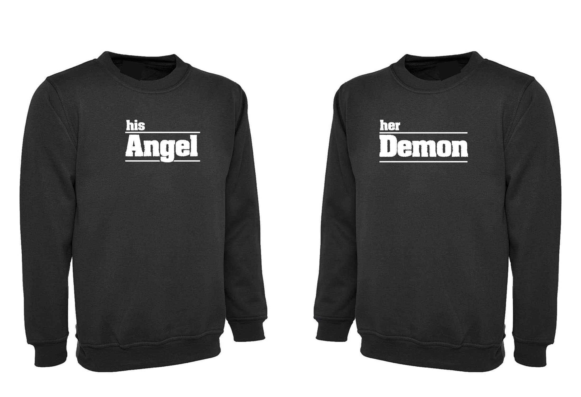 Couple matching funny shirts his angel her demon sweatshirt jumper sweater shirt joke valentines outfit wedding love marriage