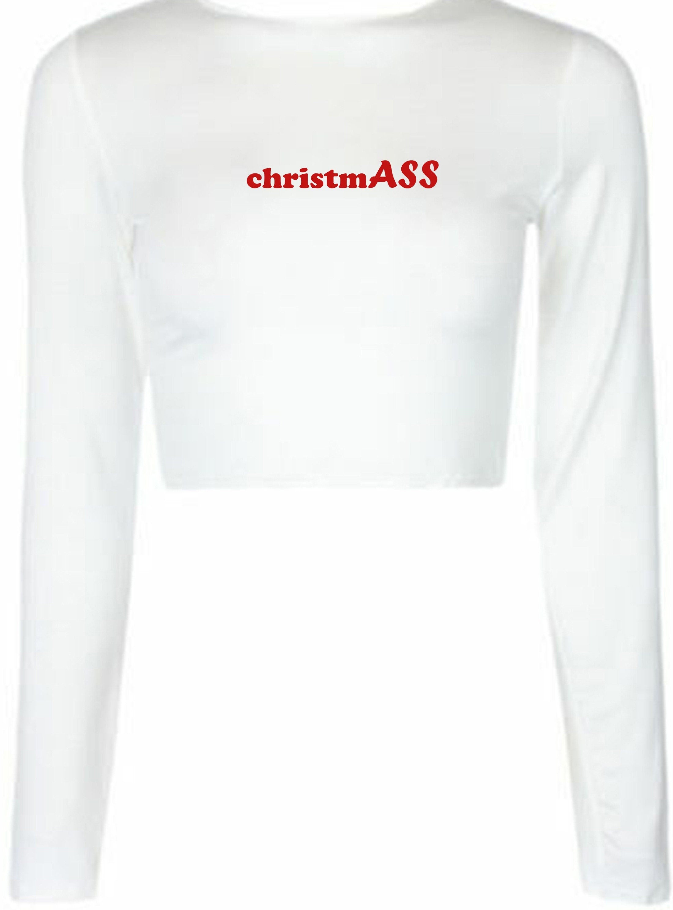 Christmass crop tops crop-tops long sleeve funny xmas top naughty idea unisex ladies womens present slogan joke humorous present