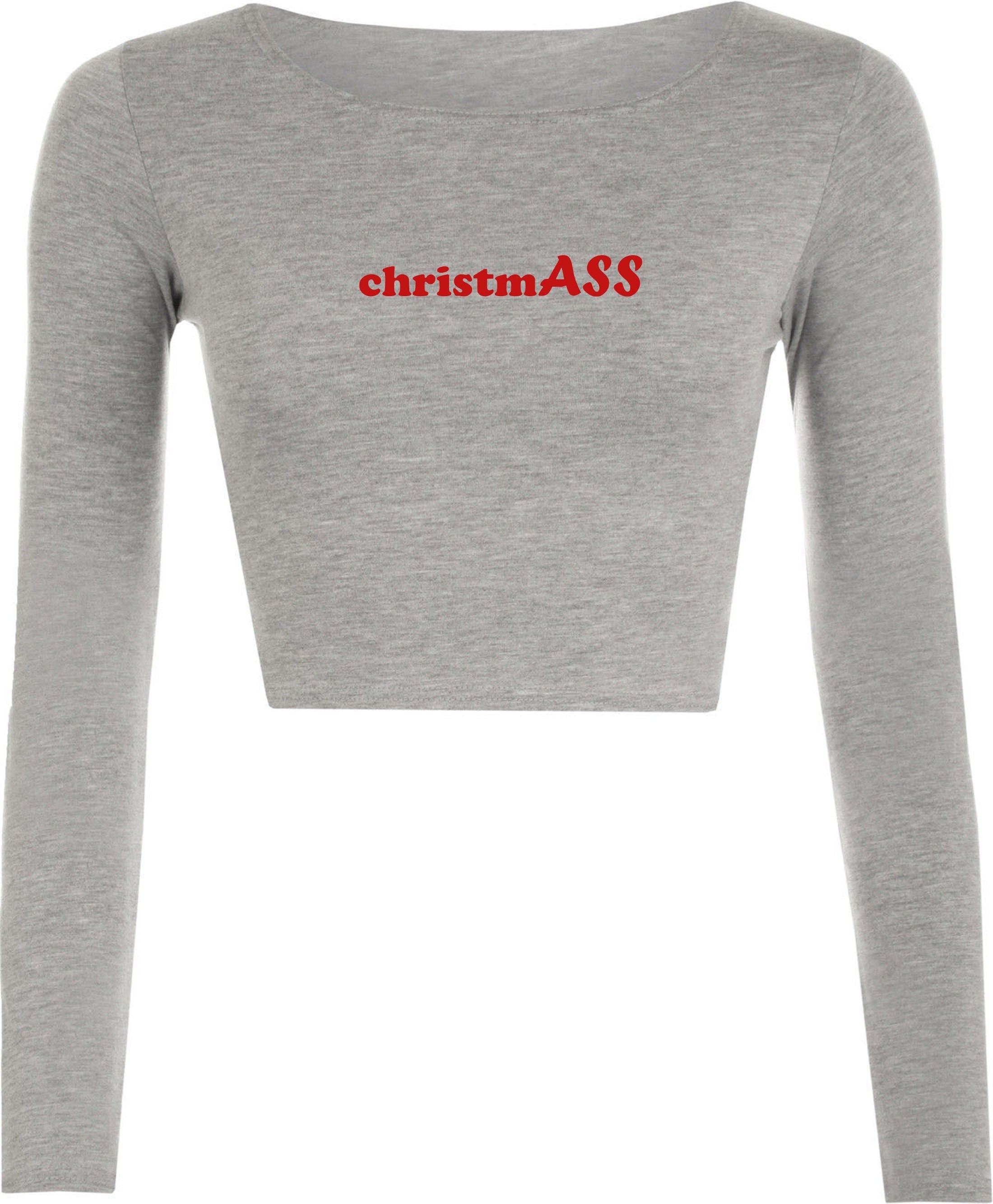 Christmass crop tops crop-tops long sleeve funny xmas top naughty idea unisex ladies womens present slogan joke humorous present